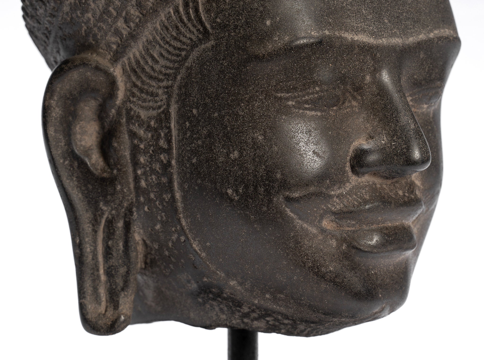 Estatua de Vishnu - Cabezal de Khmer Vishnu montado en piedra antiguo Koh Ker - 37cm / 15 "