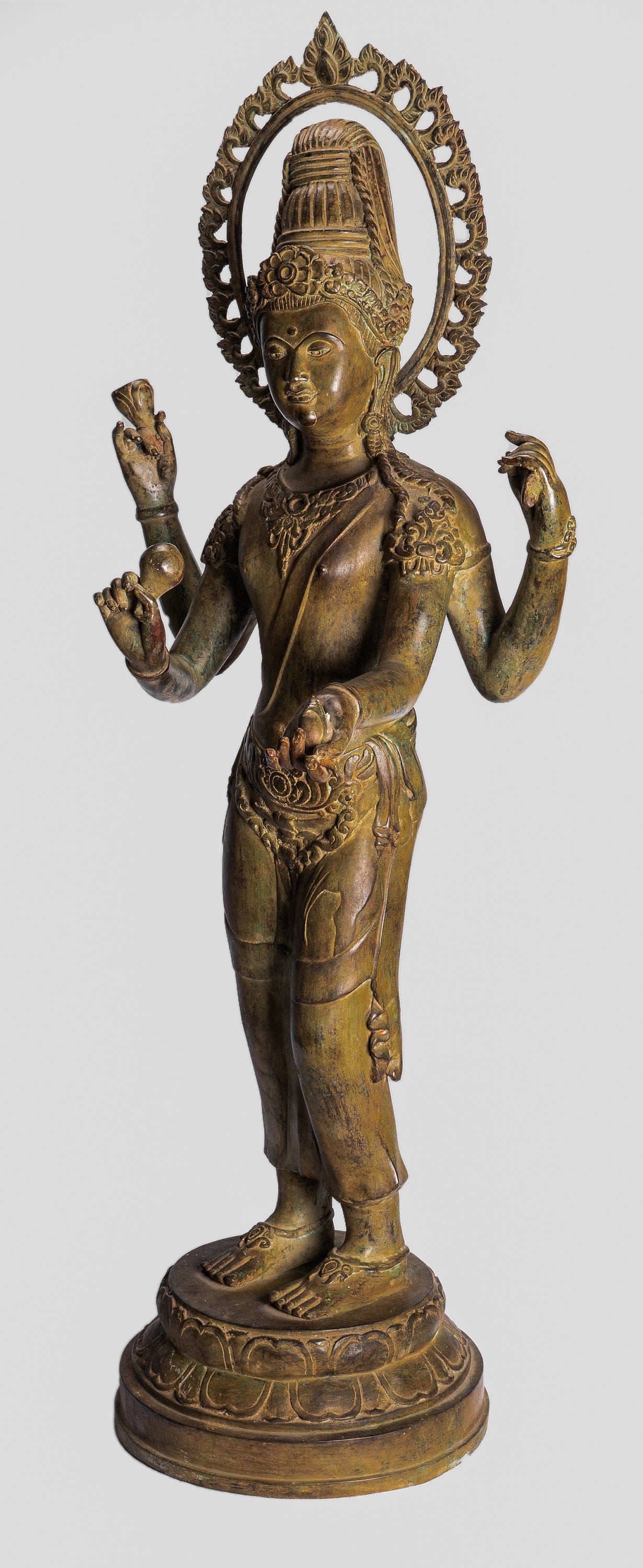 Statue Vishnu - Bronzo in stile tailandese antico in piedi a quattro braccio Vishnu Statue - Protector -108cm/43 "