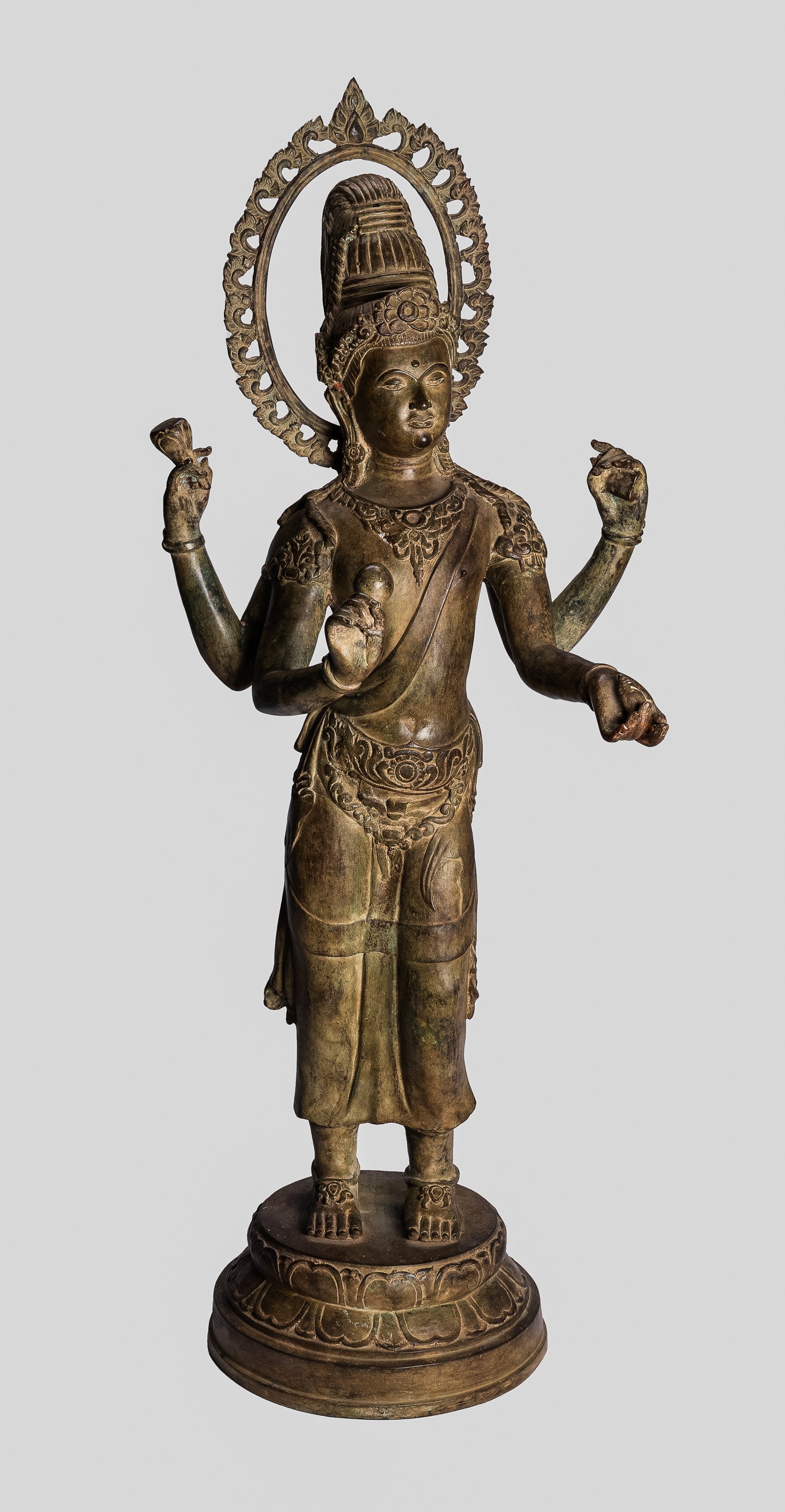 Statue Vishnu - Bronzo in stile tailandese antico in piedi a quattro braccio Vishnu Statue - Protector -108cm/43 "