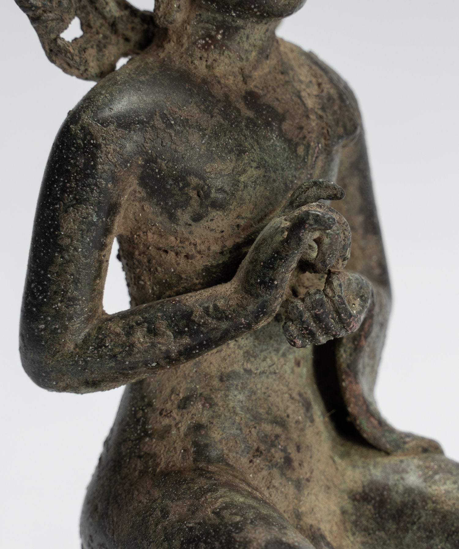 Bouddha Statue-Antique Indonésien Style Seated Bronze Javanais Preaching Buddha-18cm/7 "