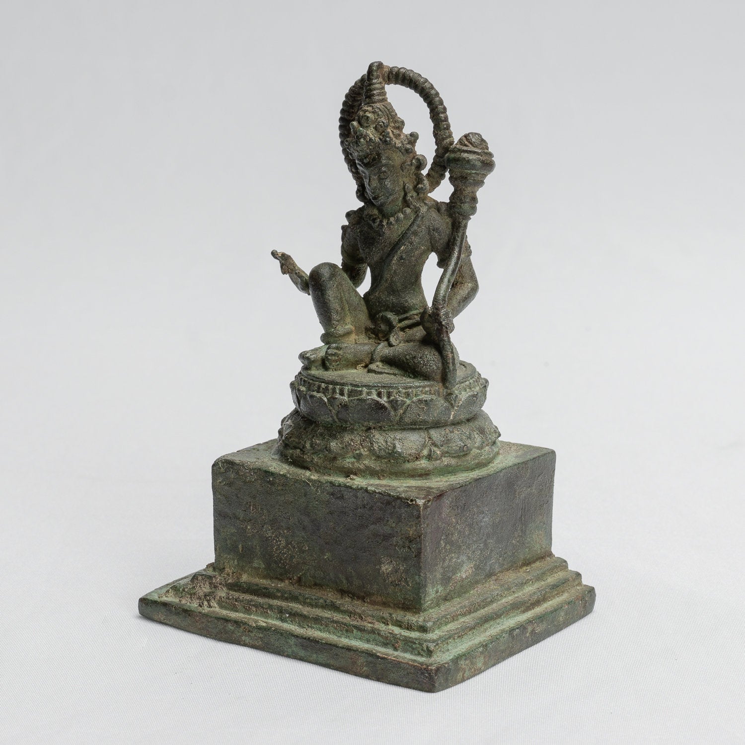 Statue de Tara – Statue antique de style Java Majapahit assise en bronze Devi Tara – 12 cm/12,7 cm