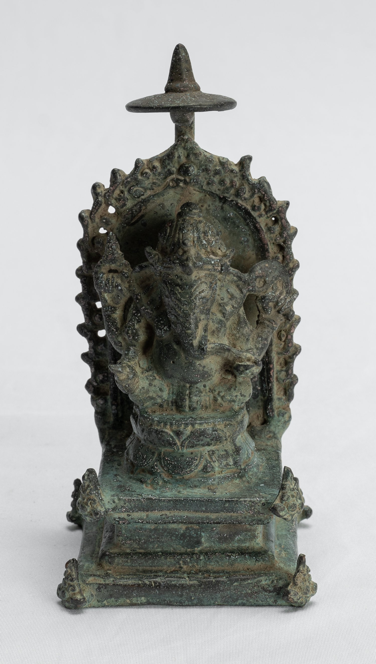 Statue de Ganesha – Statue de Ganesha indonésienne assise en bronze de style javanais antique – 14 cm/6"