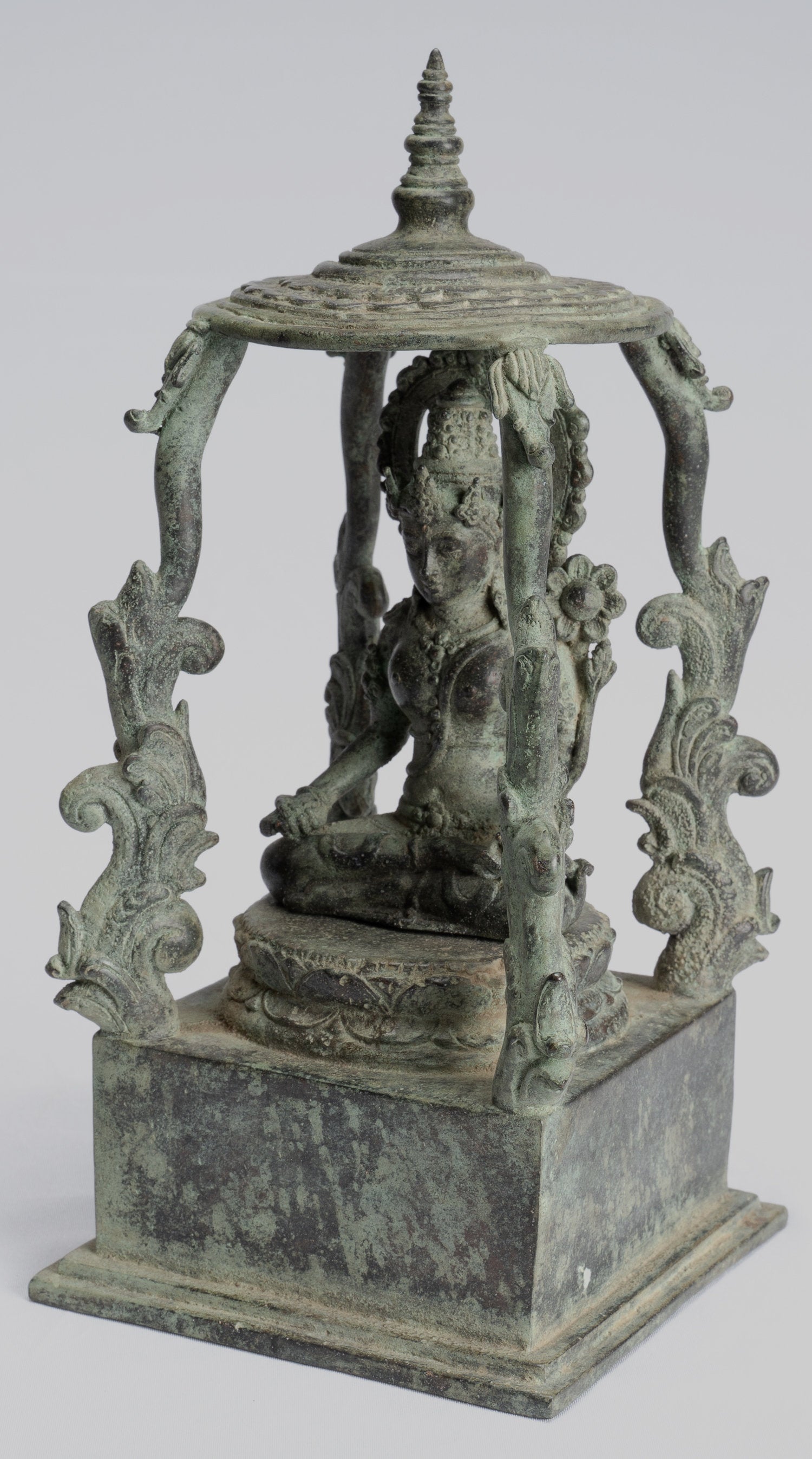 Estatua de Tara - Estatua de Bronce Devi Tara de bronce de bronce sentado de Majapahit de Java - 22cm/9 "