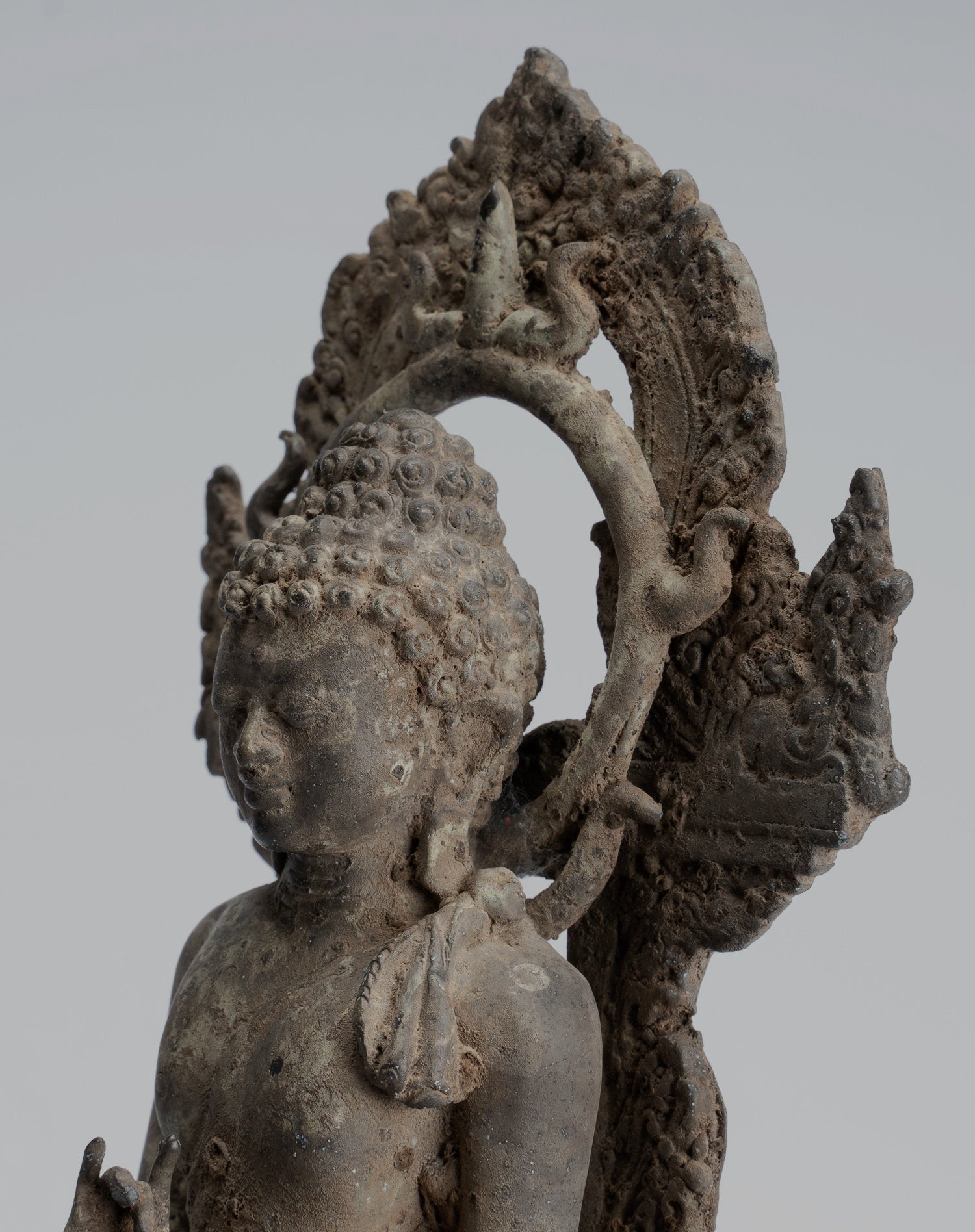 Statua di Buddha - Antique in stile indonesiano seduto in bronzo giavanese predica Buddha - 29 cm/12 "