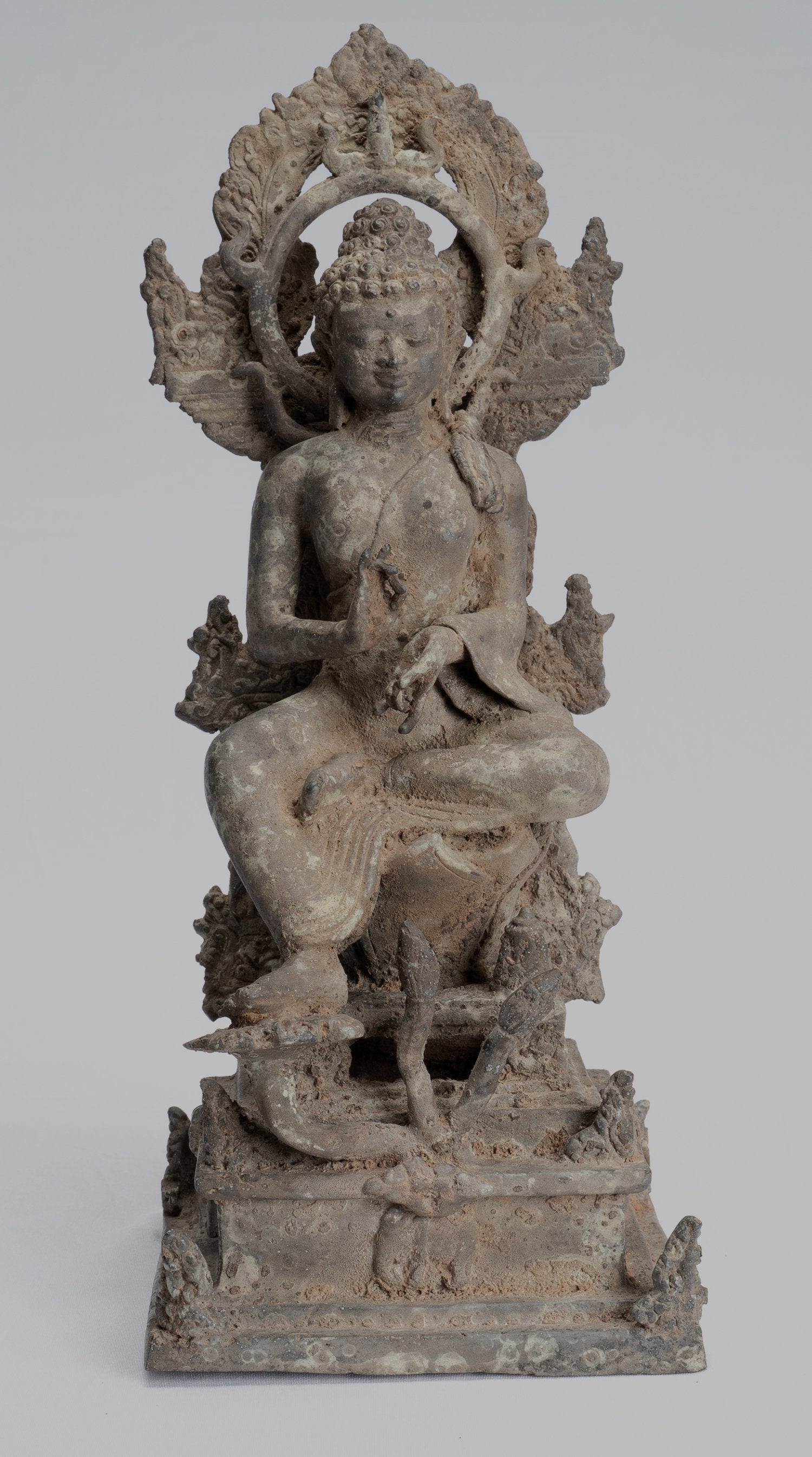 Statua di Buddha - Antique in stile indonesiano seduto in bronzo giavanese predica Buddha - 29 cm/12 "