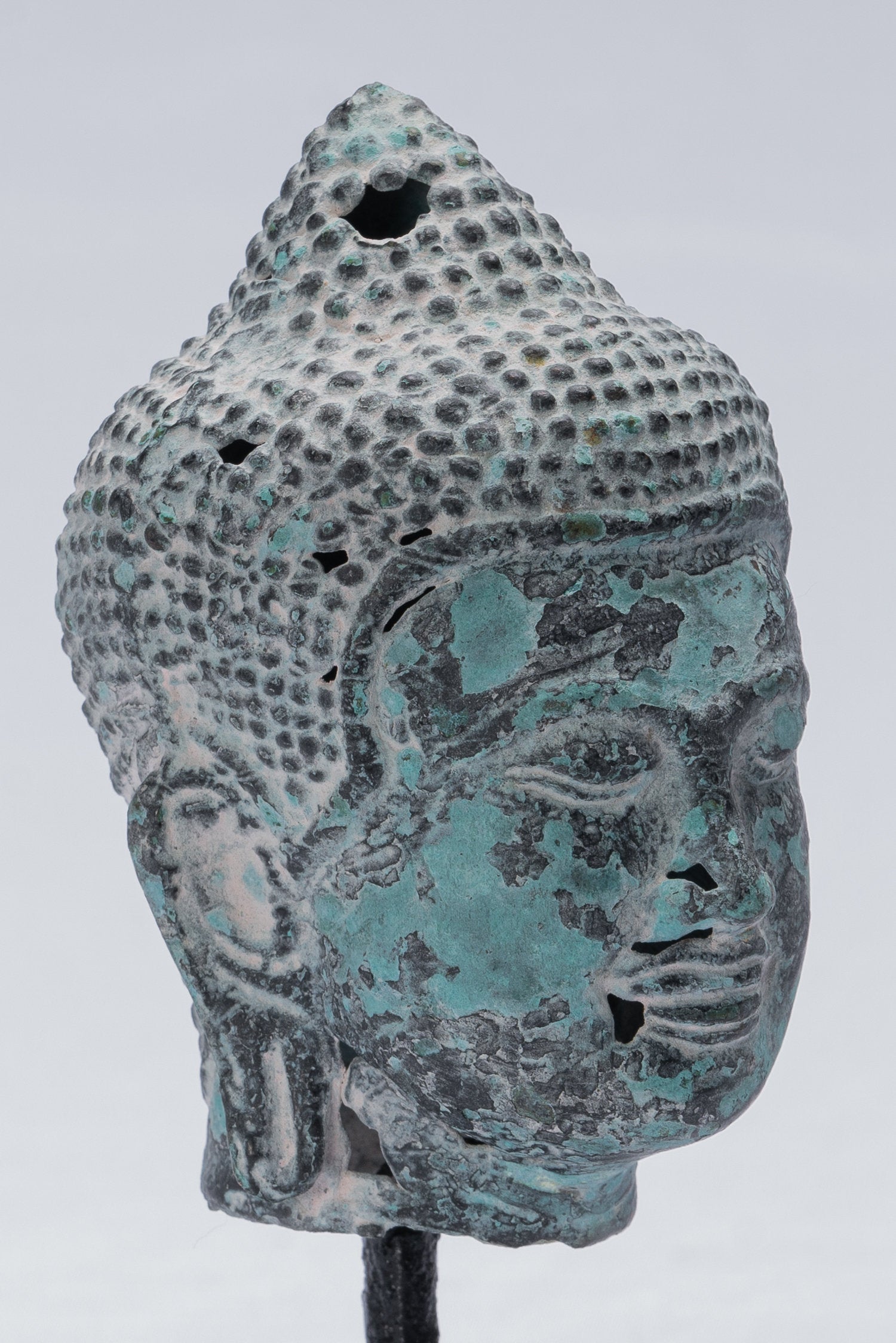 Statue Buddha - Antique Khmer in stile Bronzo Montato Buddha Head Statua - 15,5 cm/6 "