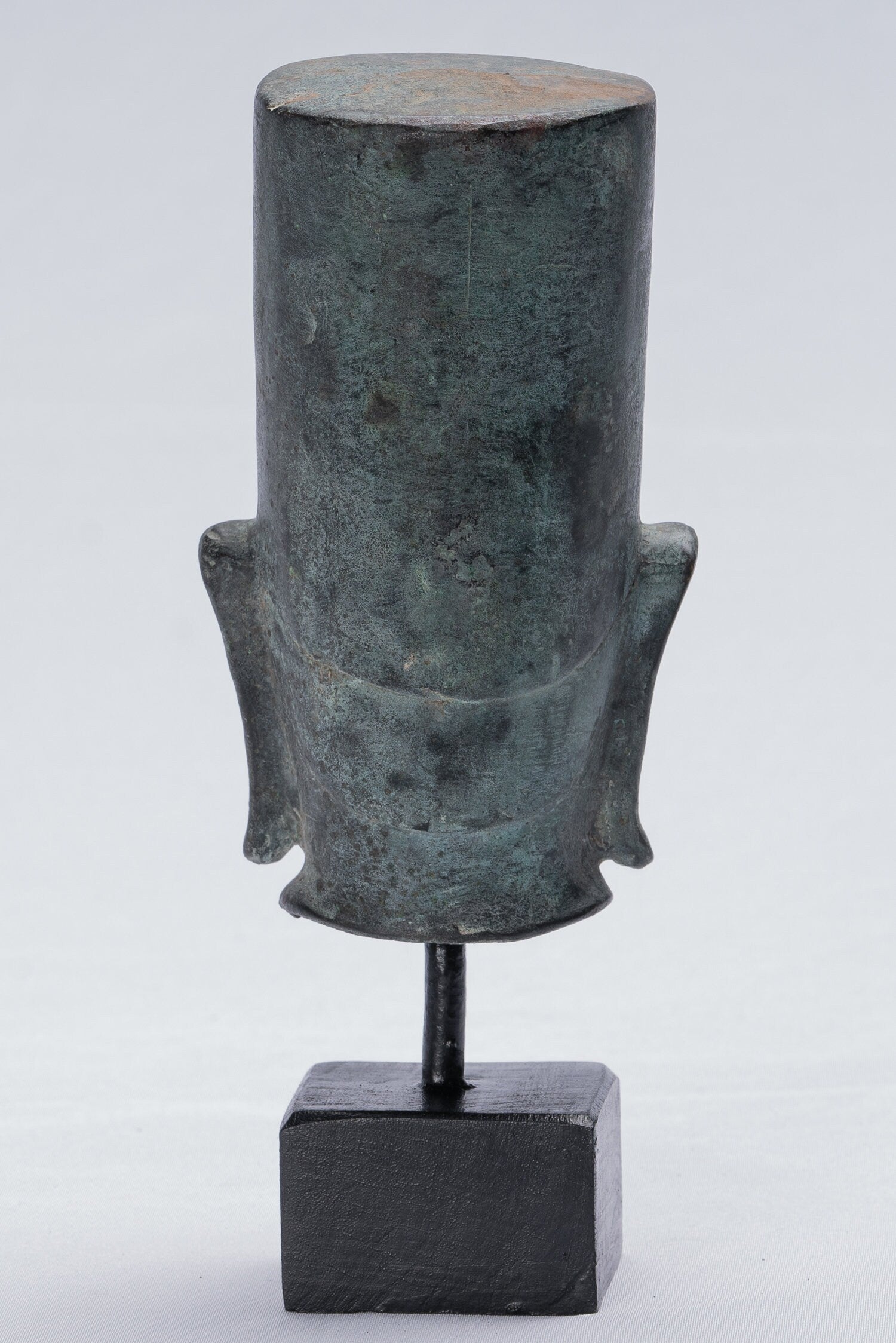 Vishnu Statue - Antique Phnom Da Style Mounted Bronze Khmer Vishnu Head - 19cm/8"