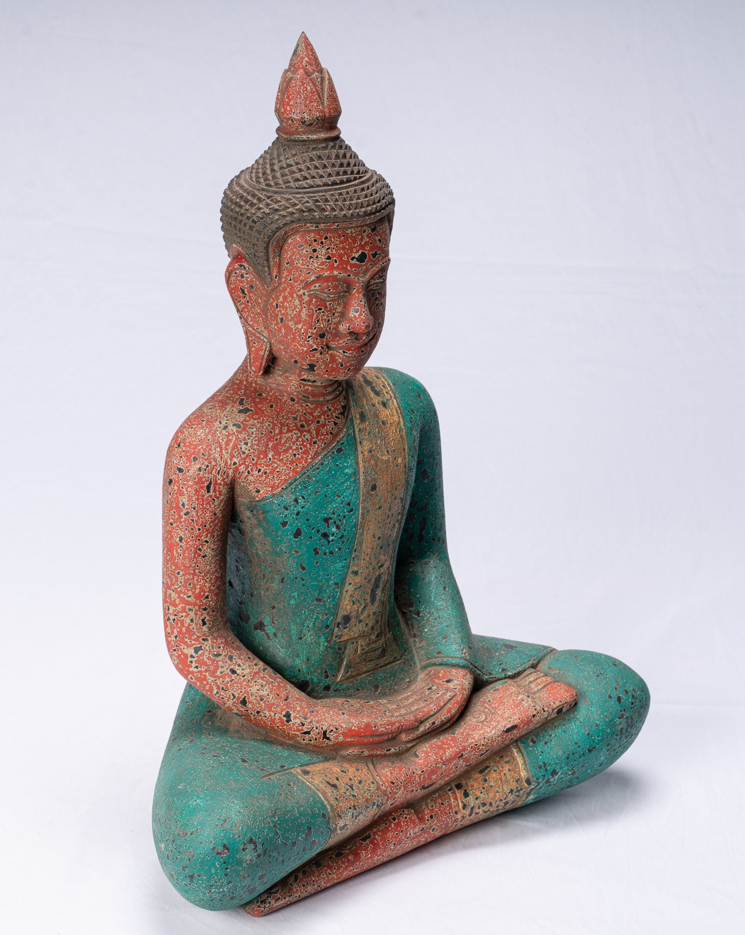 Bouddha Statue-Antique Khmer Style SE Asia Seated Wood Meditation Bouddha Statue-54cm/22 "