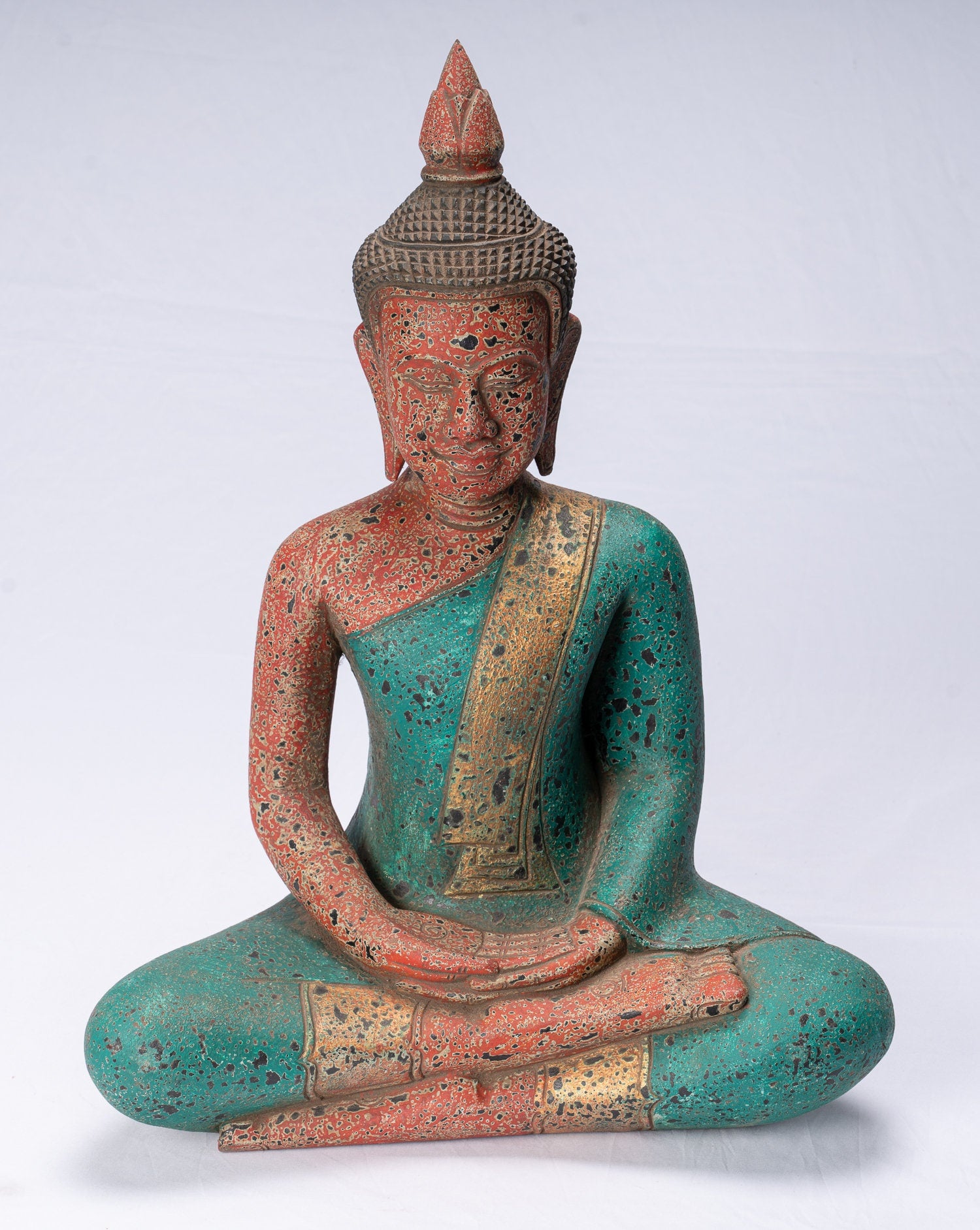 Bouddha Statue-Antique Khmer Style SE Asia Seated Wood Meditation Bouddha Statue-54cm/22 "