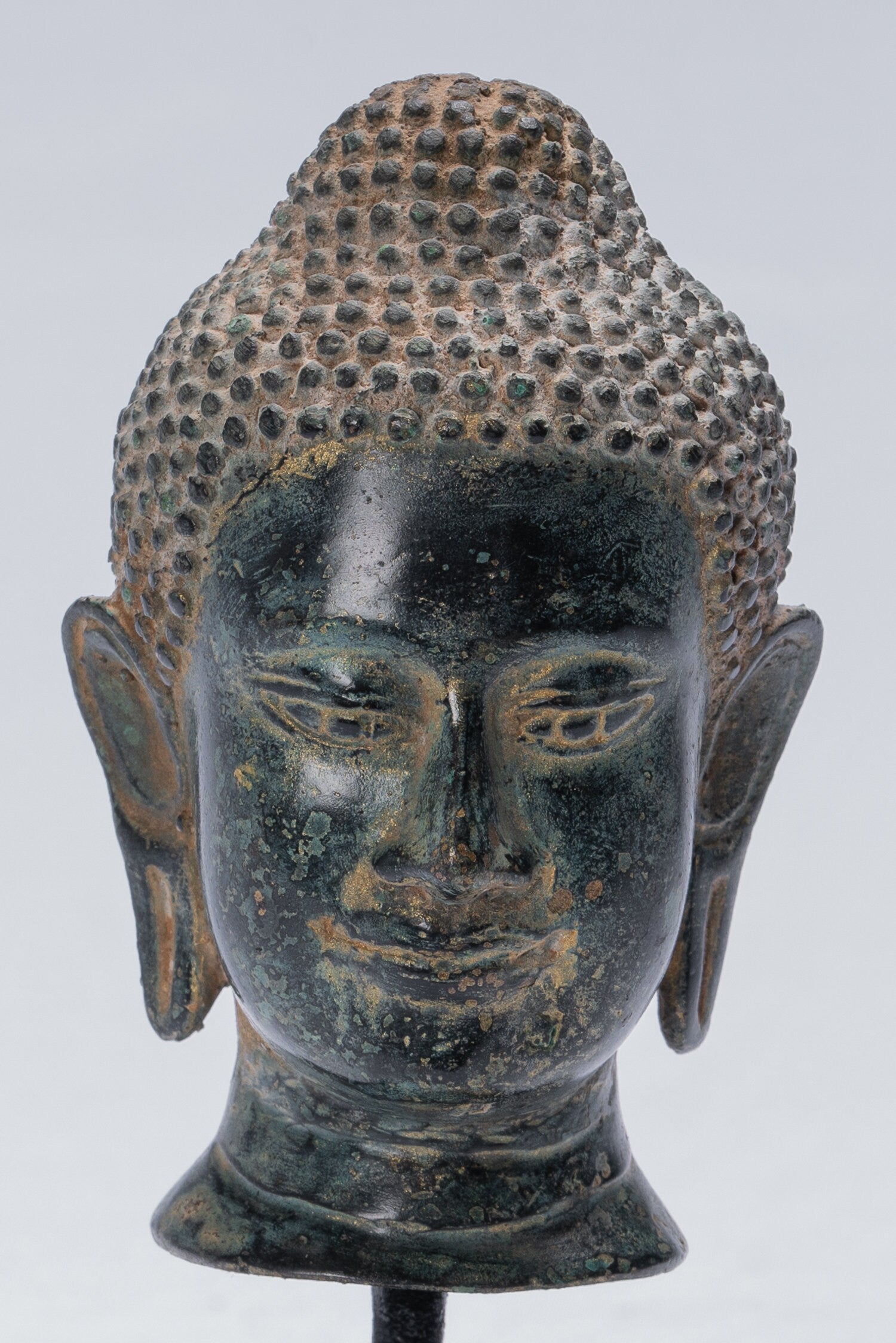 Buddha-Statue – Bronze-Buddha-Kopf-Statue im antiken Thai-Stil – 15,5 cm/6 Zoll