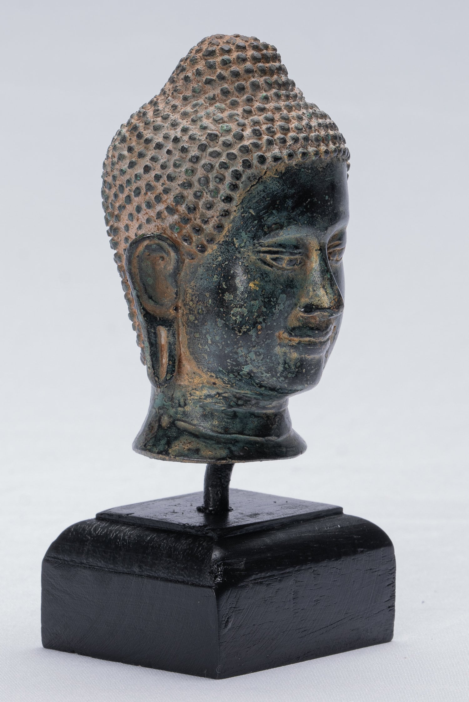 Buddha-Statue – Bronze-Buddha-Kopf-Statue im antiken Thai-Stil – 15,5 cm/6 Zoll