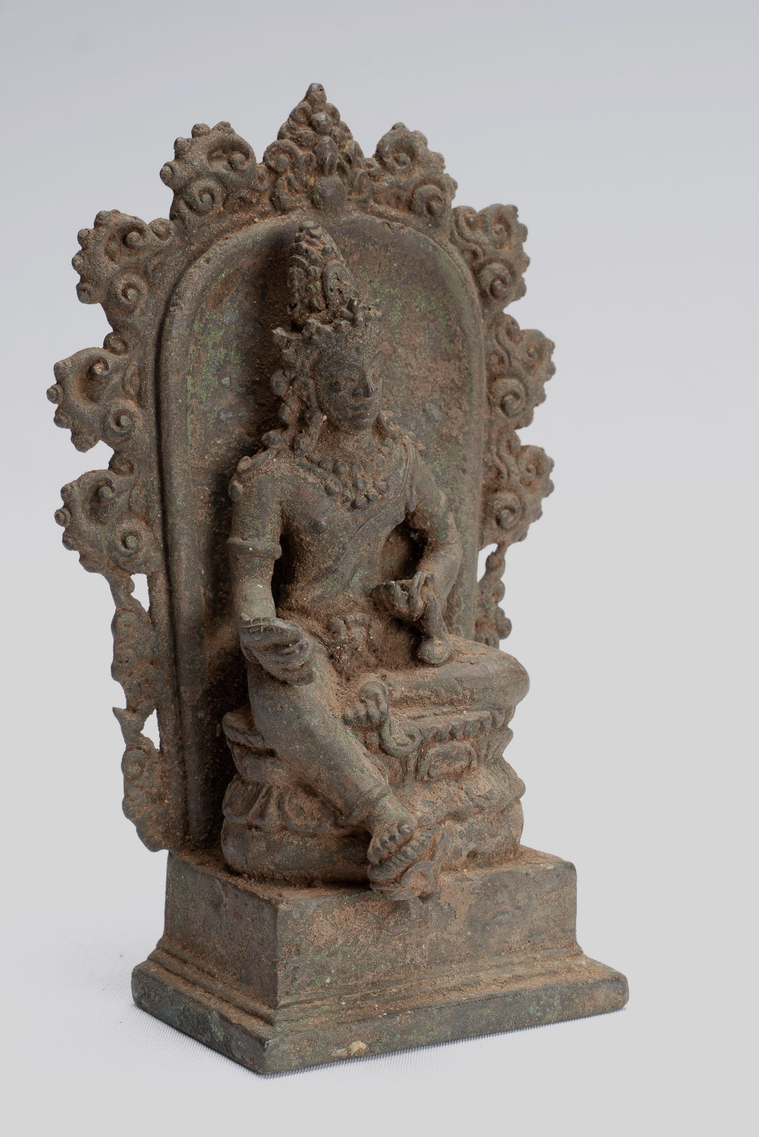 Shiva Statue - Antique Indonesian Style Bronze Javanese Enthroned Seated Shiva Statue -14cm/5"