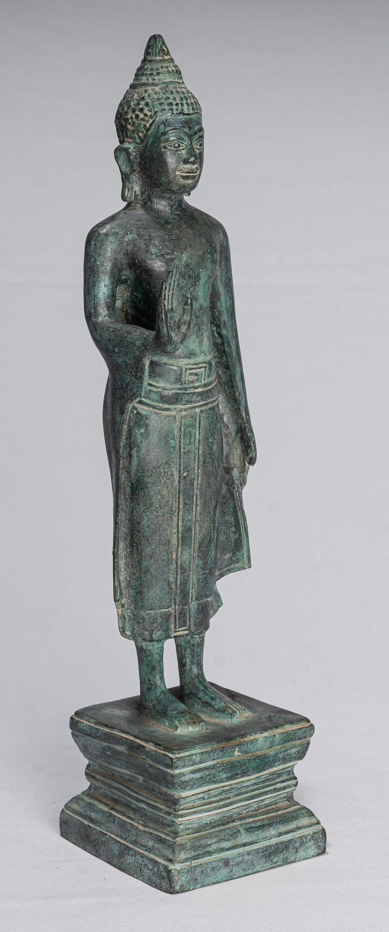 Statua di Buddha - Antique Khmer in stile Khmer Bronzo in piedi Abhaya Protezione Buddha Statua - 39 cm/16 "