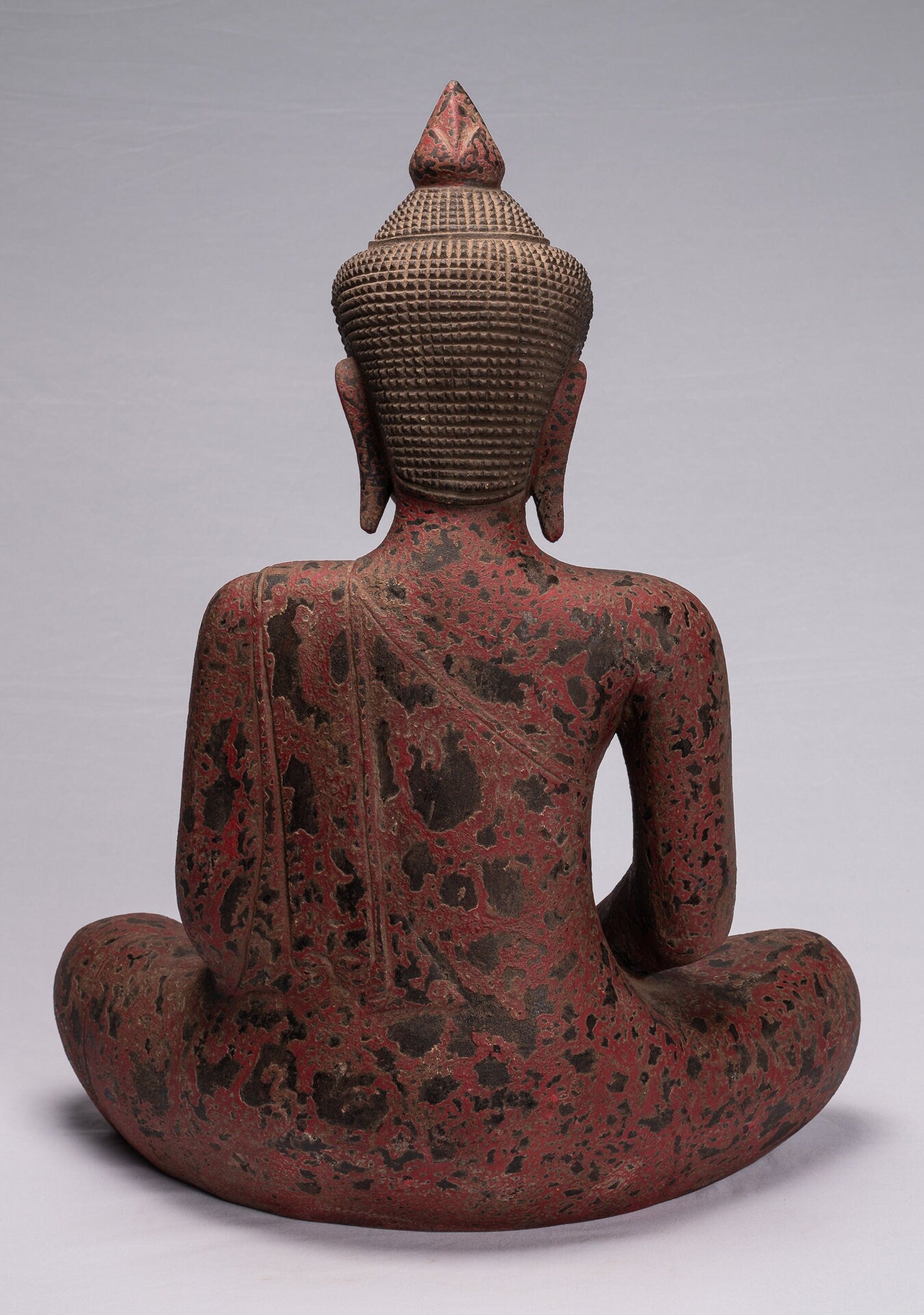 Sculpture de Bouddha – Statue de Bouddha assis en bois de style khmer antique, méditation Mudra – 66 cm