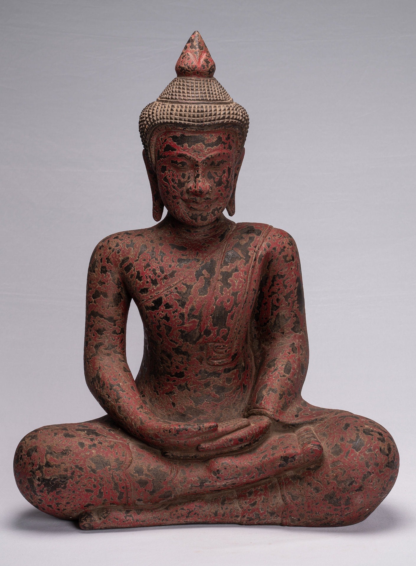 Sculpture de Bouddha – Statue de Bouddha assis en bois de style khmer antique, méditation Mudra – 66 cm