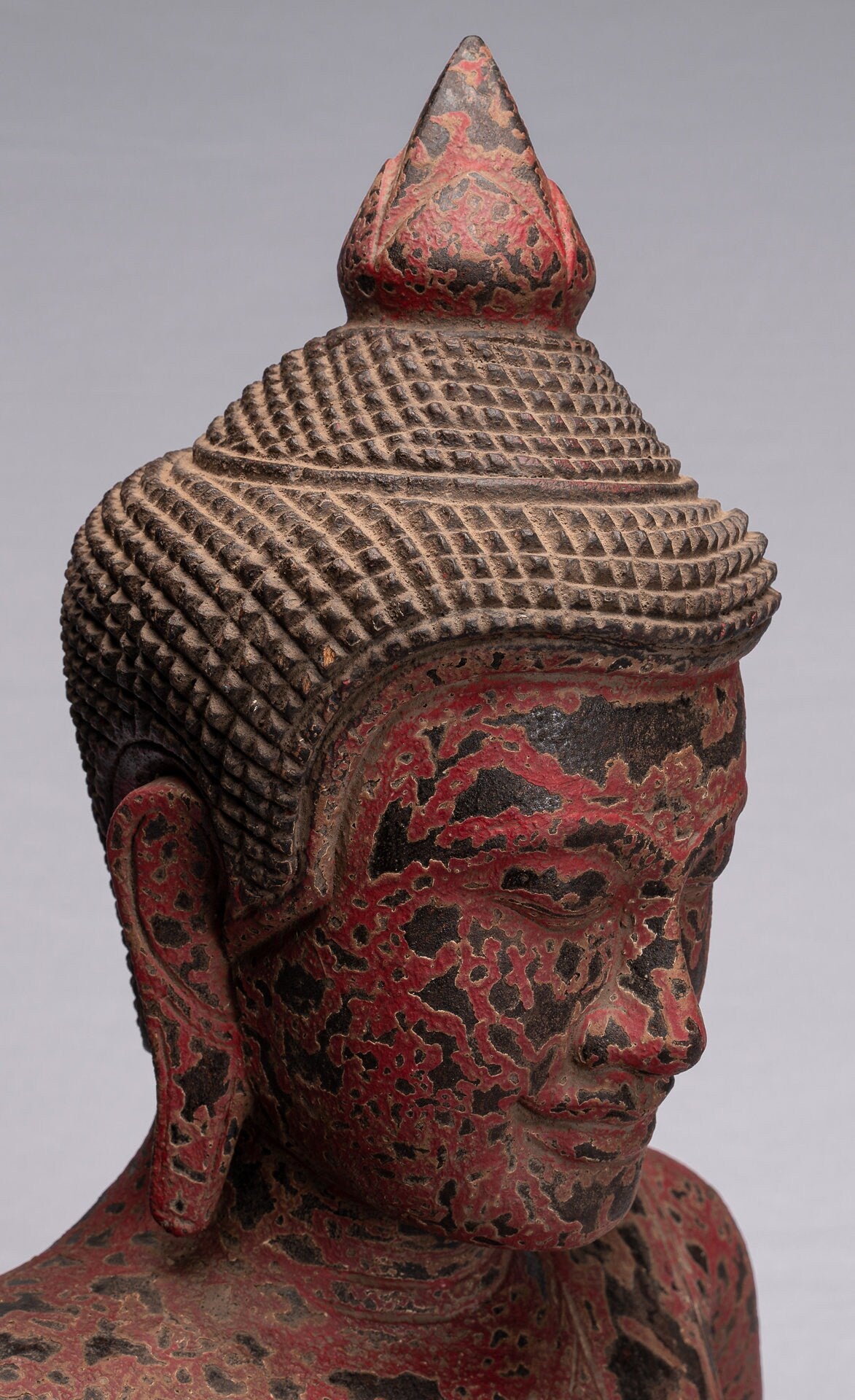 Sculpture de Bouddha – Statue de Bouddha assis en bois de style khmer antique, méditation Mudra – 66 cm