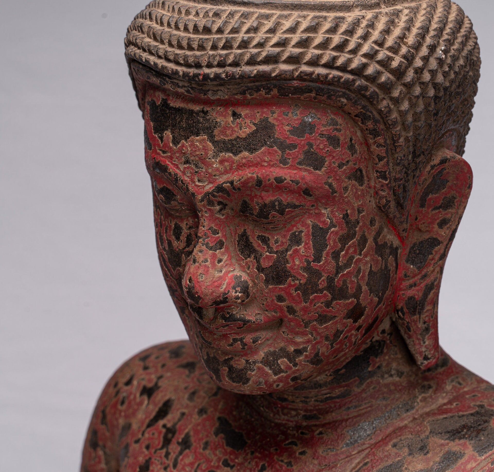 Sculpture de Bouddha – Statue de Bouddha assis en bois de style khmer antique, méditation Mudra – 66 cm