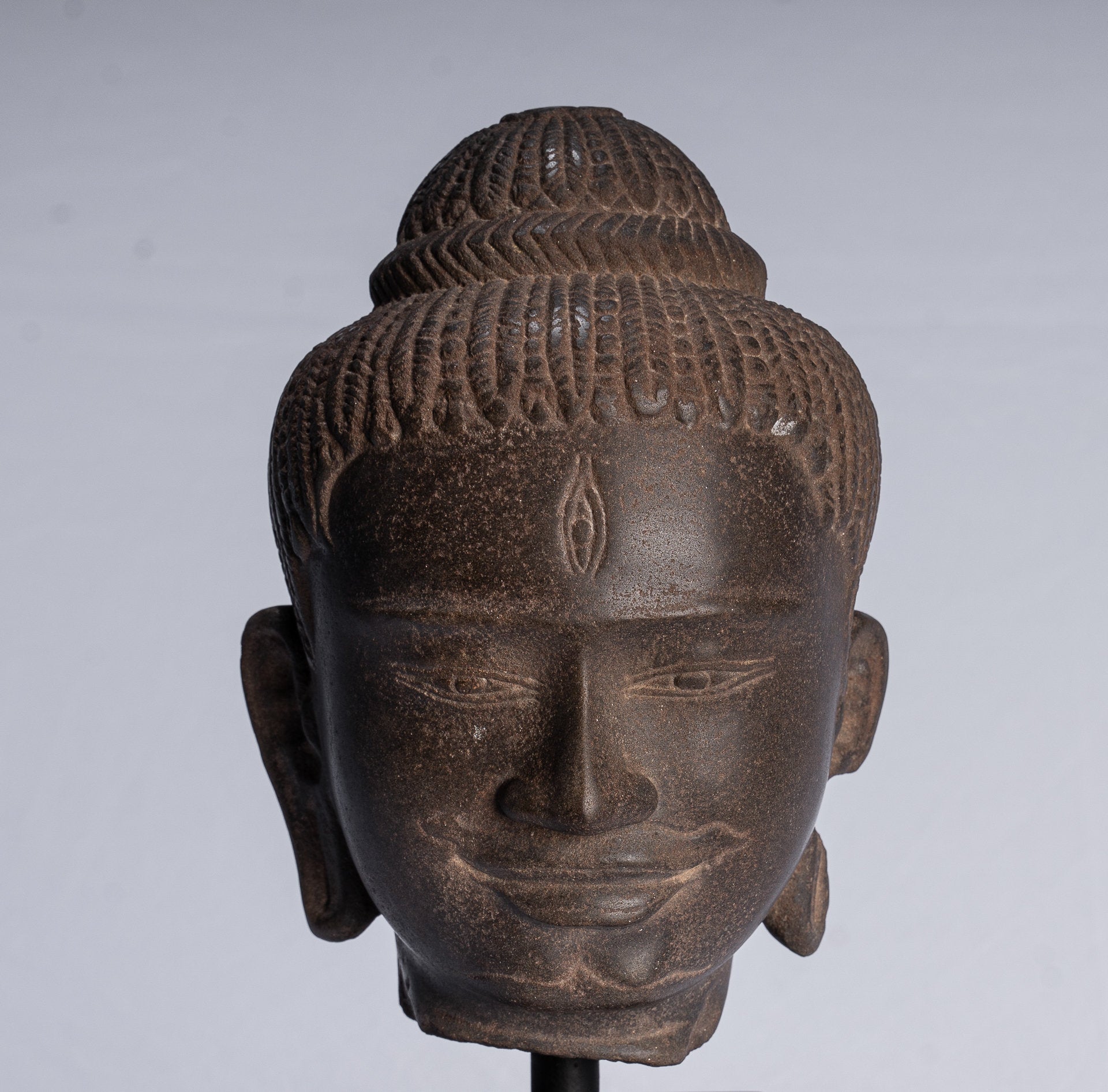 Shiva Statue - Antique Baphuon Style Khmer Stone Shiva Head Statue - The Destroyer - 30cm/12"