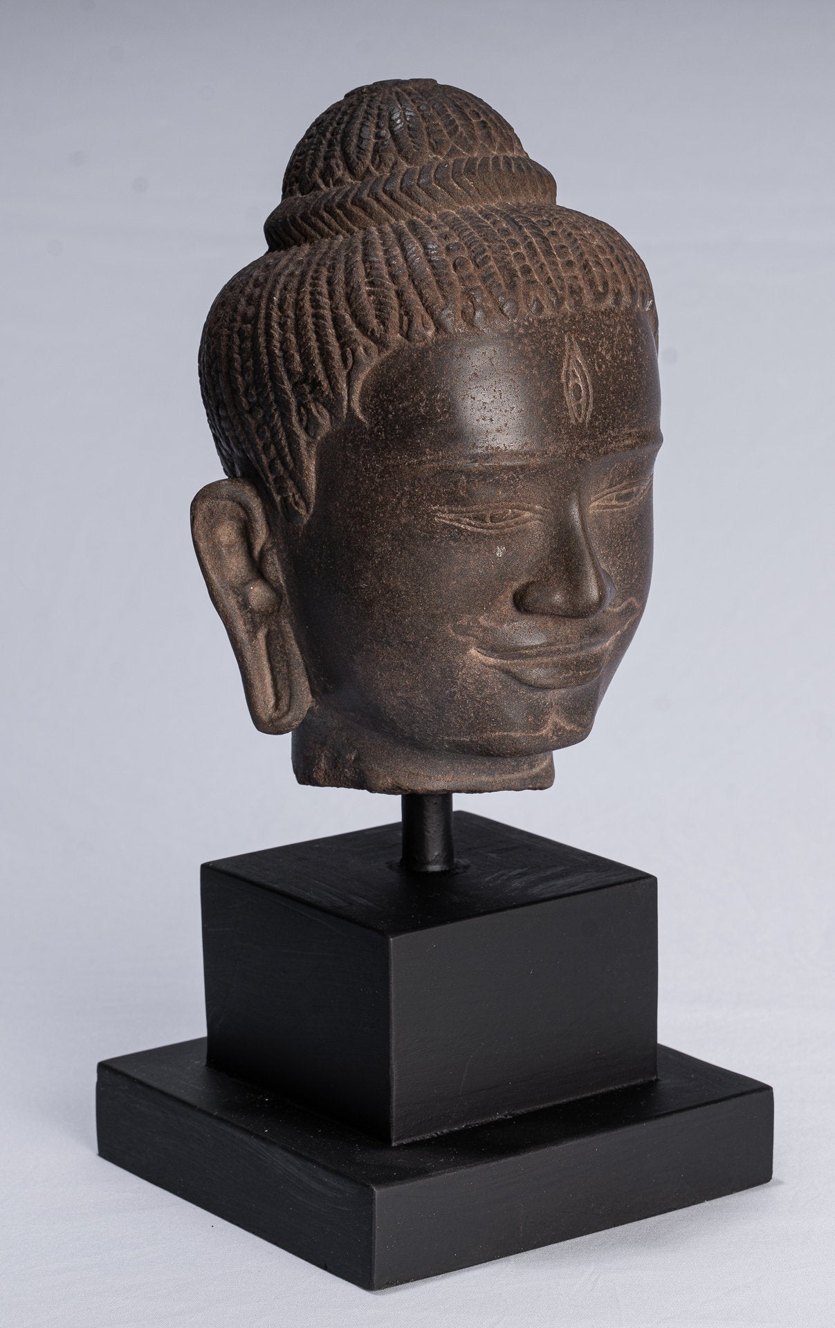 Shiva Statue - Antique Baphuon Style Khmer Stone Shiva Head Statue - The Destroyer - 30cm/12"