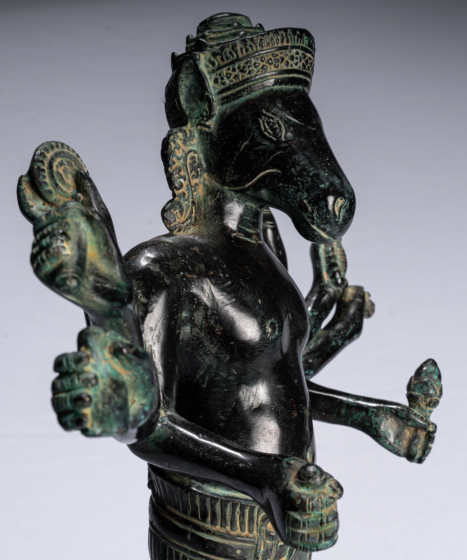 Statua Kalkin - Antique Khmer in stile Khmer bronzo hayagriva kalkin cavallo di Vishnu - 50 cm/20 "
