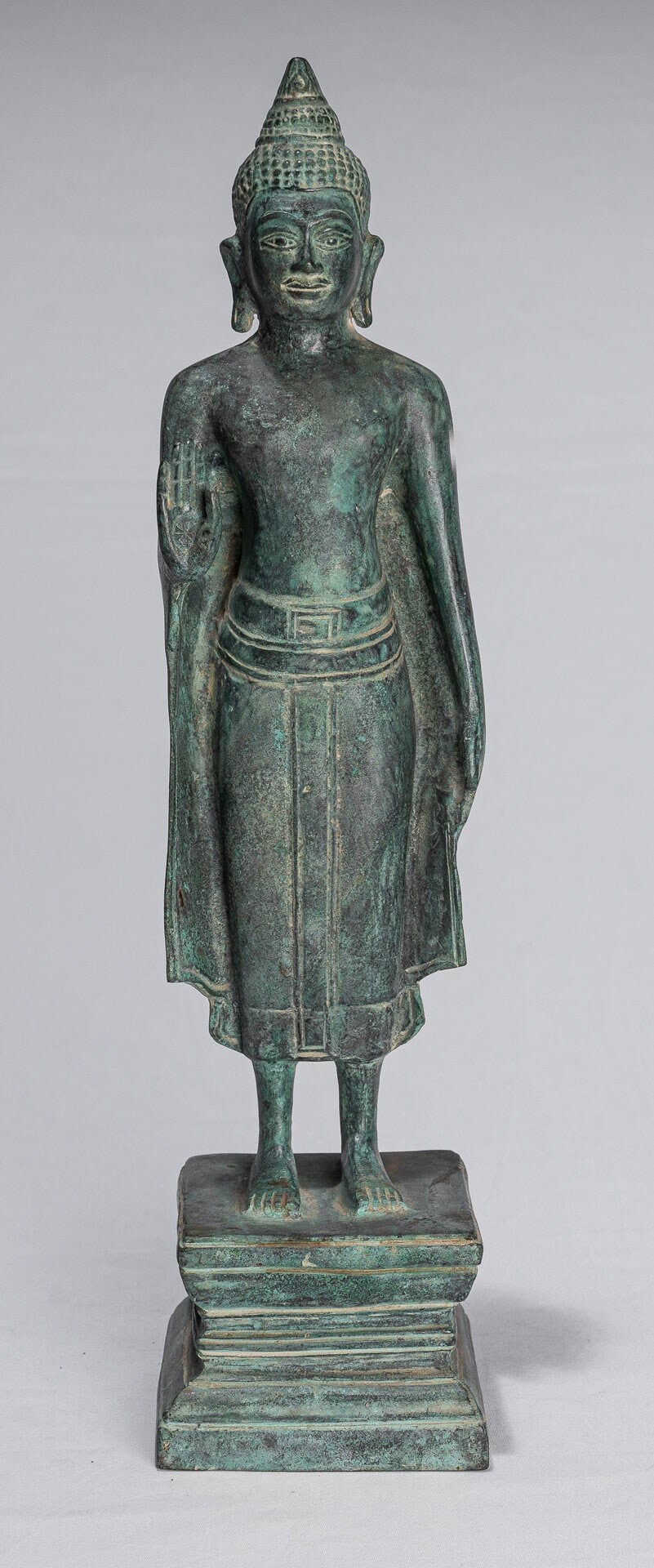Statua di Buddha - Antique Khmer in stile Khmer Bronzo in piedi Abhaya Protezione Buddha Statua - 39 cm/16 "