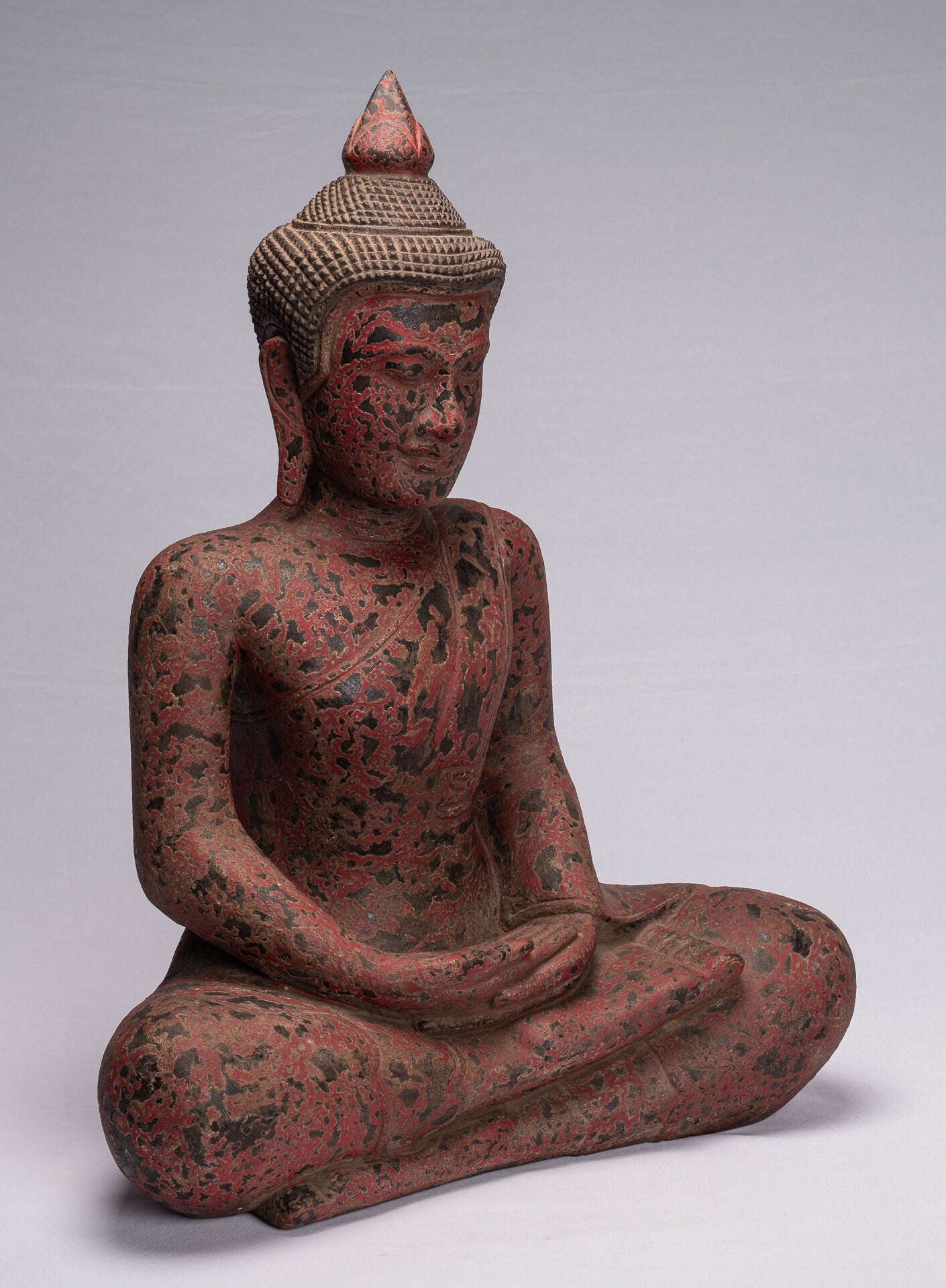 Sculpture de Bouddha – Statue de Bouddha assis en bois de style khmer antique, méditation Mudra – 66 cm
