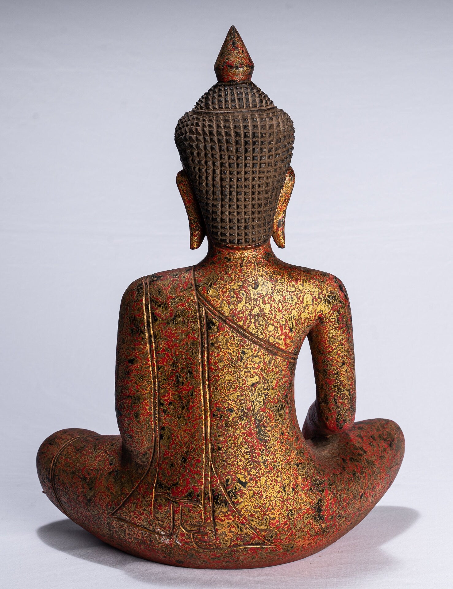 Statue di Buddha - Antique Khmer Style SE Asia STATUE BUDDHA ALLIMENTAZIONE LEGNO - 45 cm/18 "