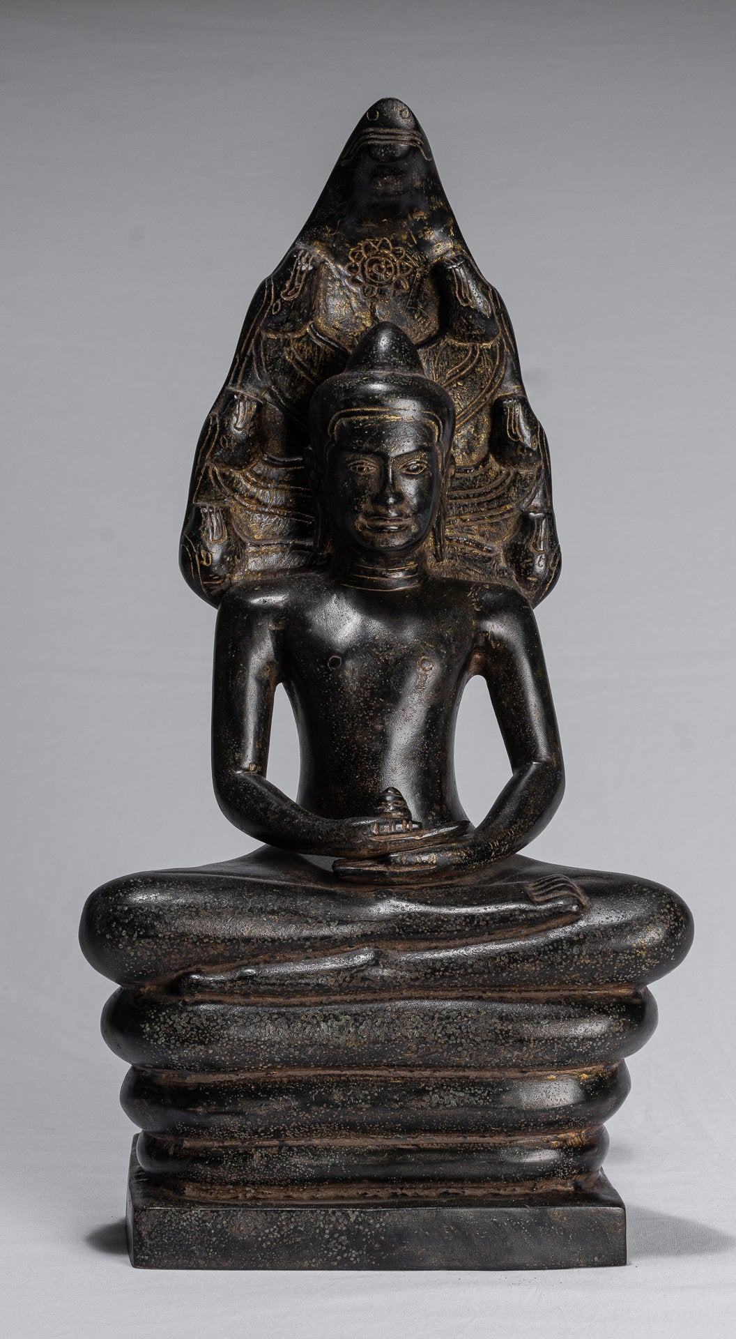 Statua Buddha - Antique Khmer in stile Khmer Meditazione seduta Meditazione Naga Buddha Statua - 42 cm/17 "