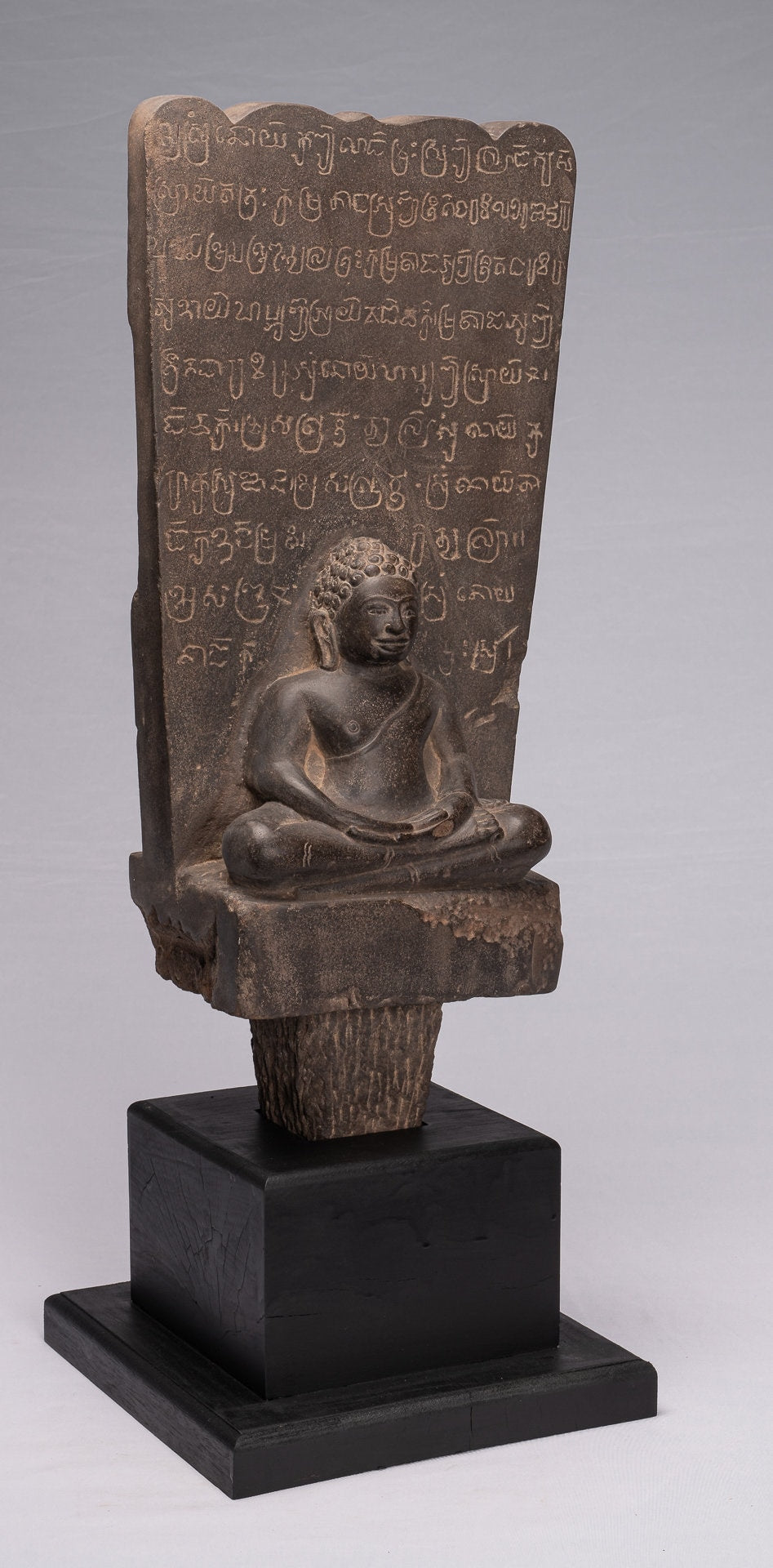Buddha Statue-Antike Khmer Style Stone Stele Seated Meditation Buddha Statue-69cm/28 "