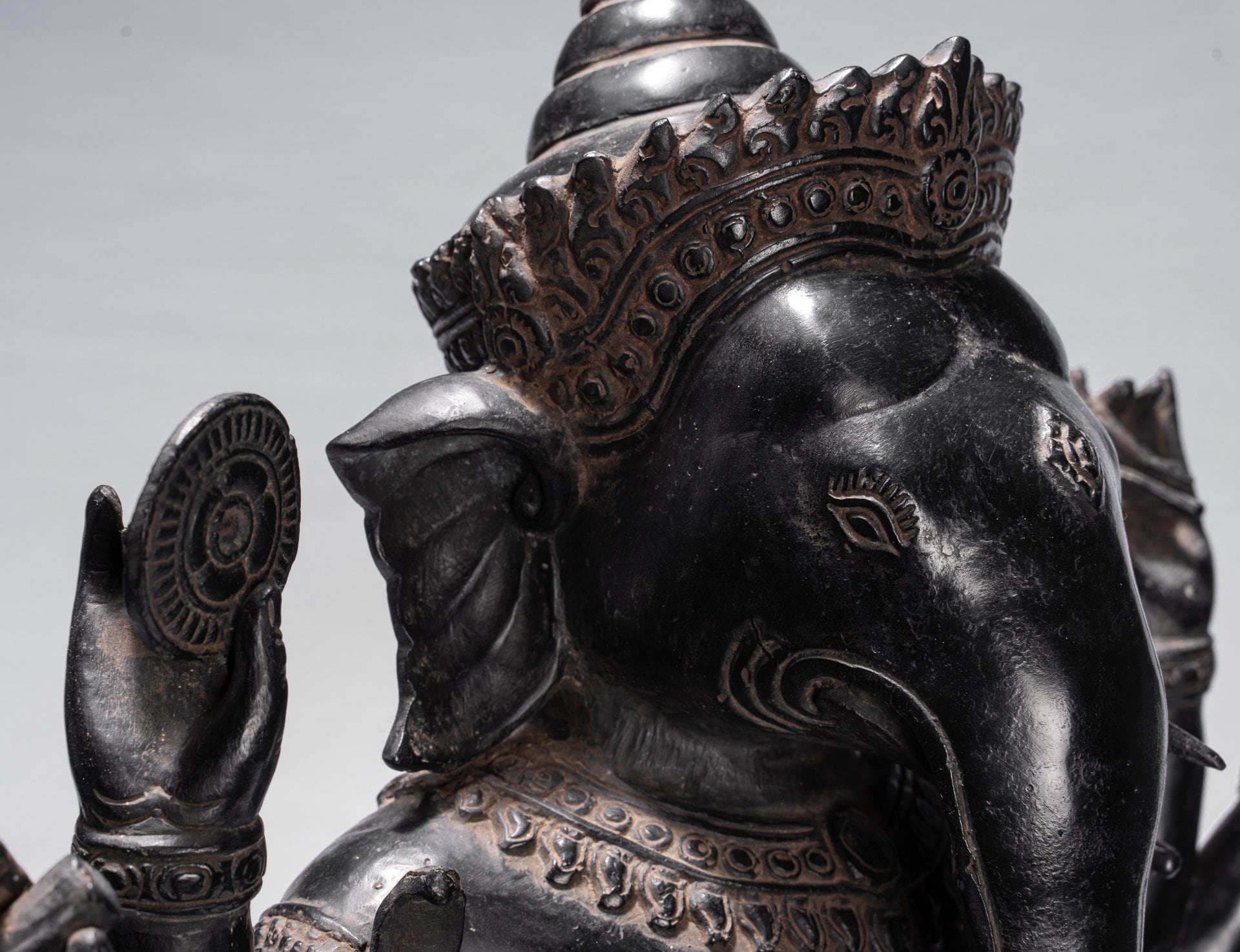 Ganesha Statue - Antique Khmer Style Standing Bronze Bayon Ganesha Statue and Yoni - 84cm/34"