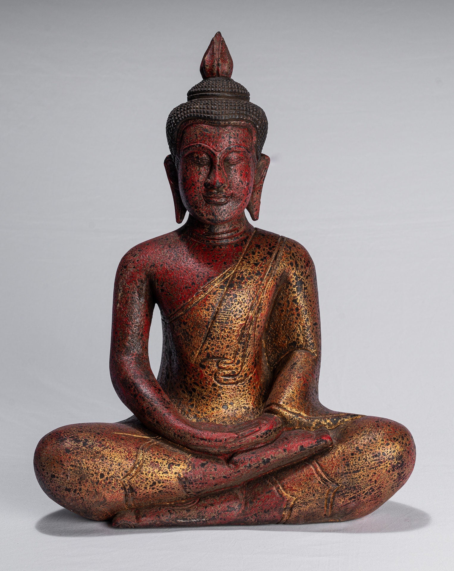 Antique Khmer in stile Khmer Legno Buddha Statue Dhyana Meditation Mudra - 44 cm/18 "