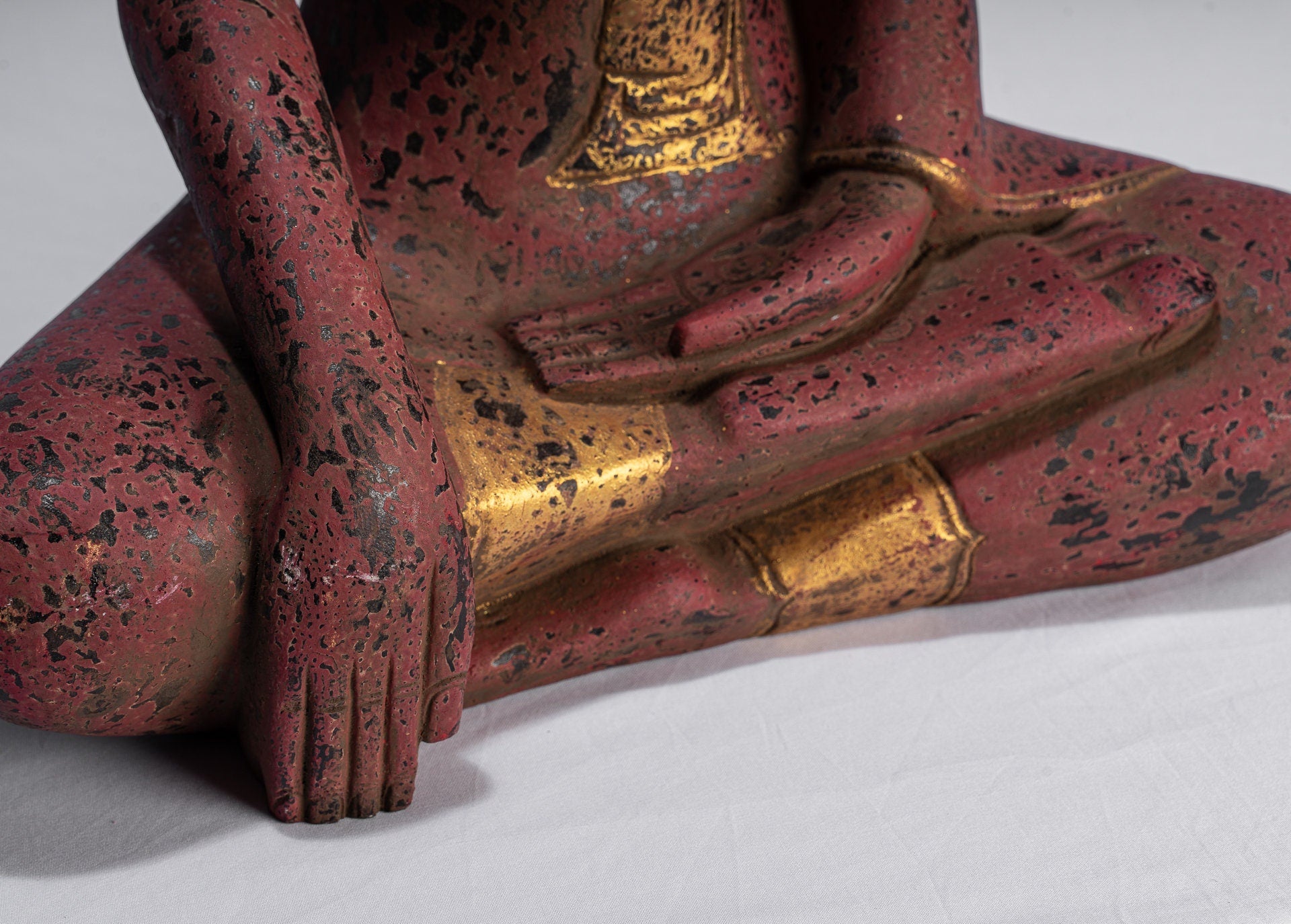 Statue di Buddha - Antique Khmer Style SE Asia Seduto l'Illuminismo in legno Statua Buddha - 52 cm/21 "