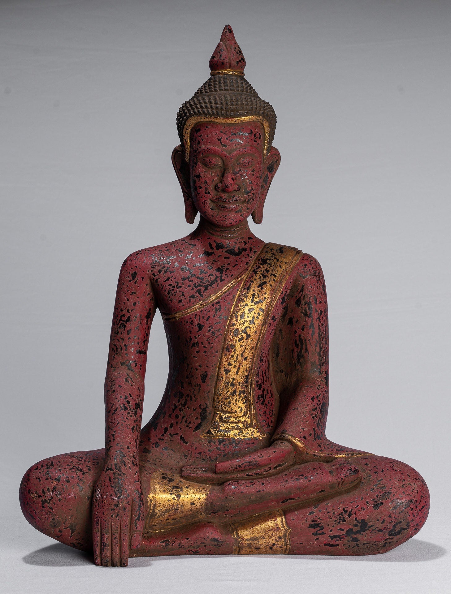 Statue di Buddha - Antique Khmer Style SE Asia Seduto l'Illuminismo in legno Statua Buddha - 52 cm/21 "