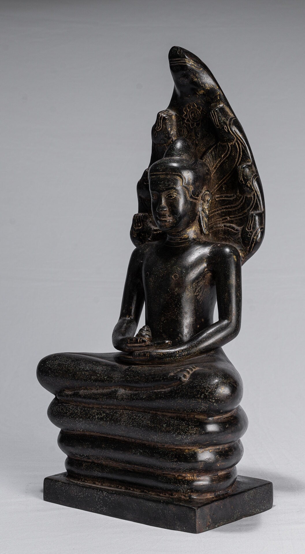 Statua Buddha - Antique Khmer in stile Khmer Meditazione seduta Meditazione Naga Buddha Statua - 42 cm/17 "