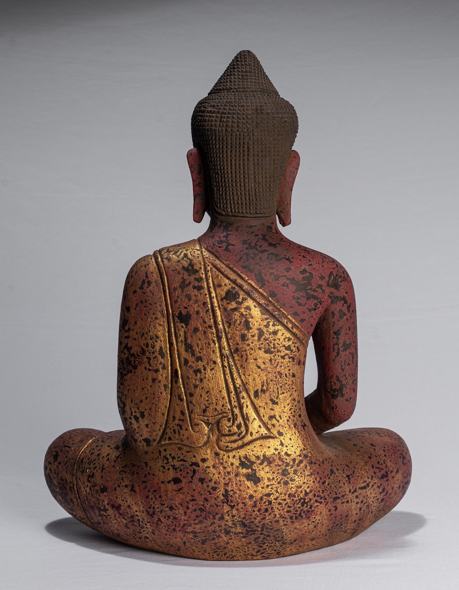 Antique Khmer in stile Khmer Legno Buddha Statue Dhyana Meditation Mudra - 49 cm/20 "