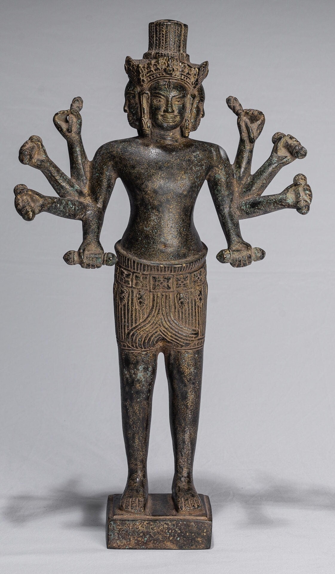 Statua Brahma - Antique Khmer Style Koh Ker in piedi Bronzo Brahma - Creazione di Dio indù - 49 cm/20 "