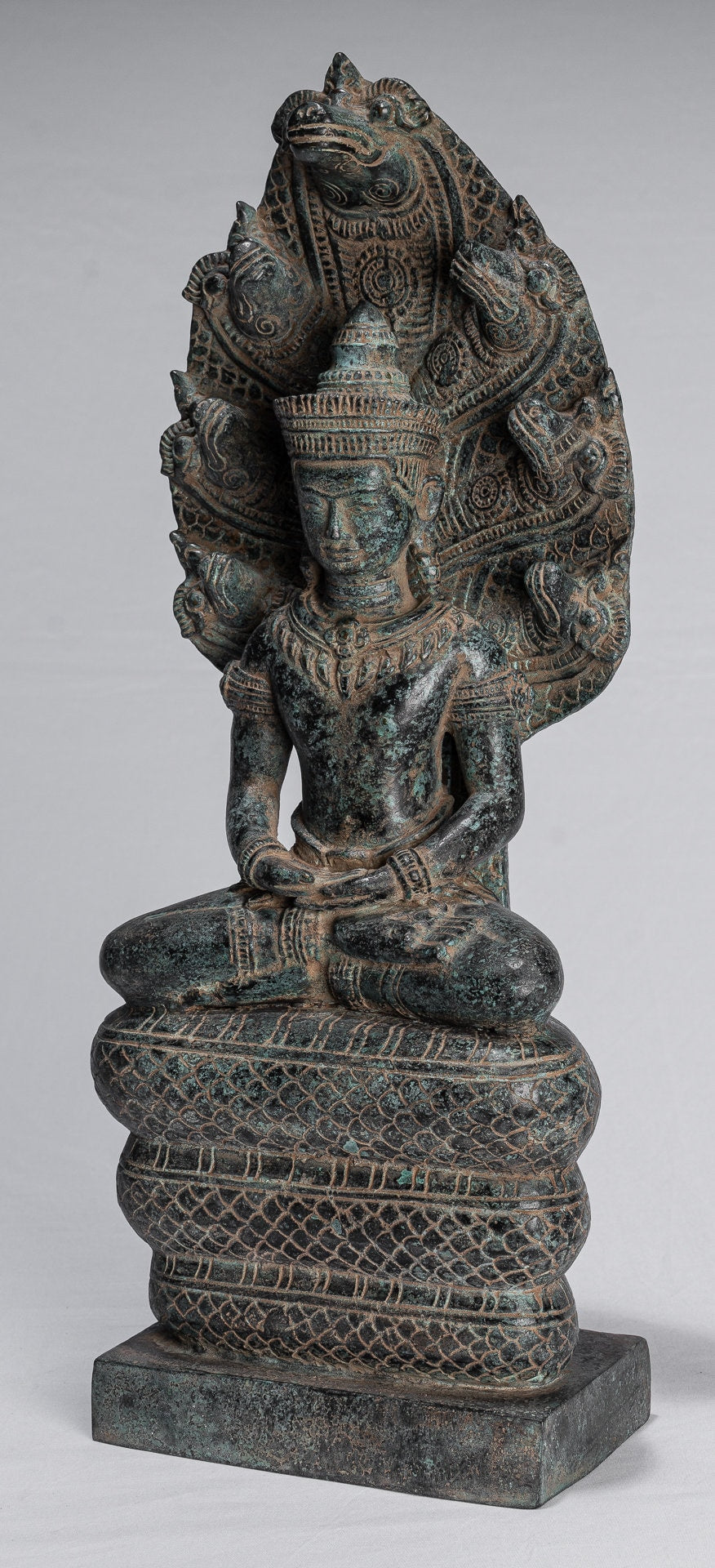 Statua di Buddha - Antique Khmer in stile Khmer Meditazione seduta Meditazione Naga Buddha Statua - 46 cm/18 "