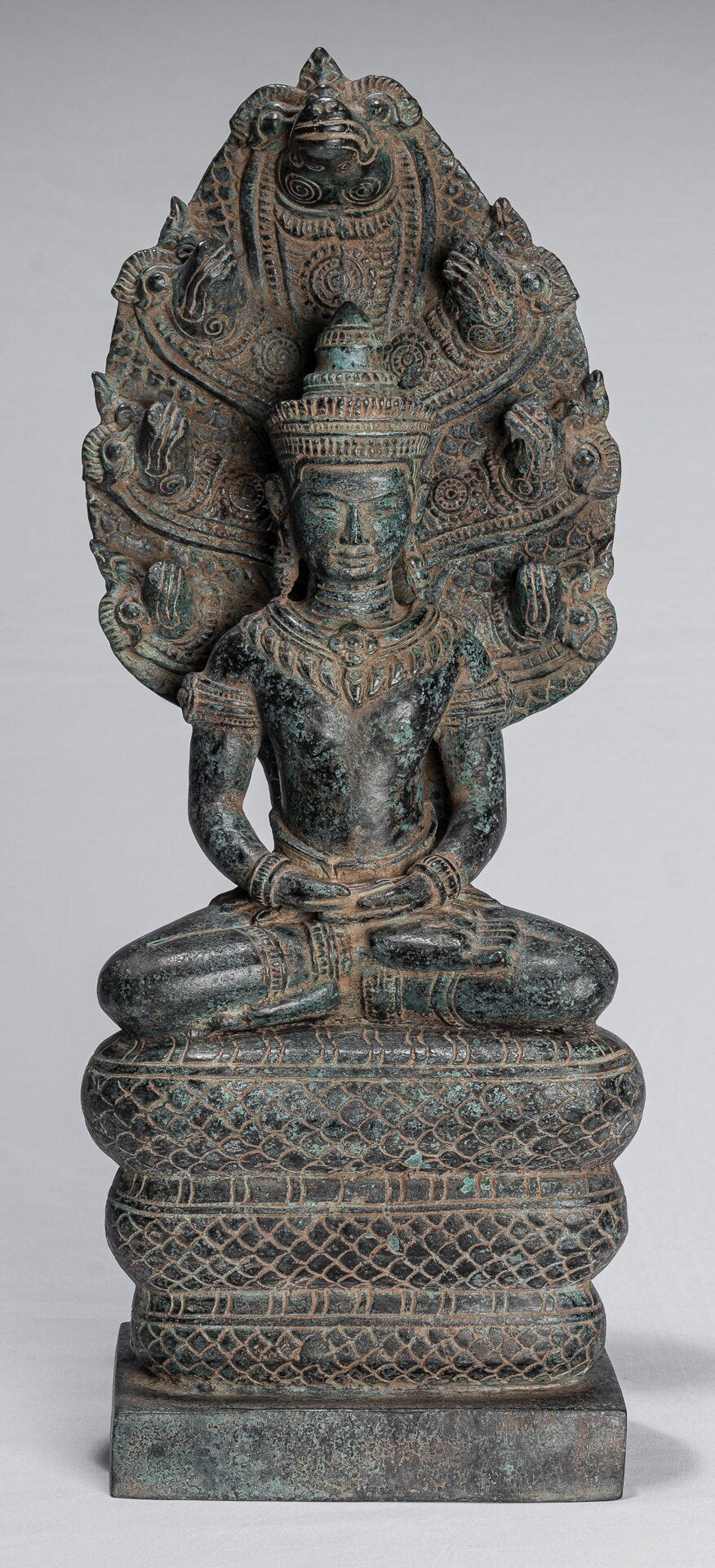 Statua di Buddha - Antique Khmer in stile Khmer Meditazione seduta Meditazione Naga Buddha Statua - 46 cm/18 "