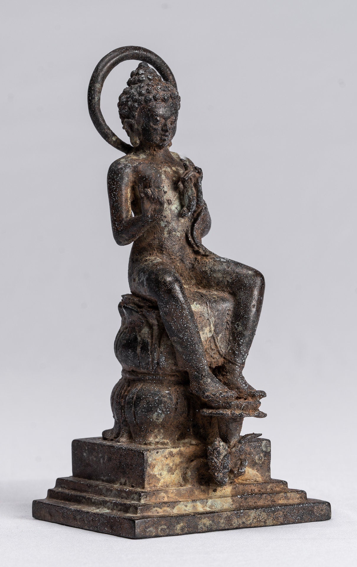 Statue di Buddha - Antique in stile indonesiano seduto Javanse Predicazione Buddha - 17,5 cm/7 "