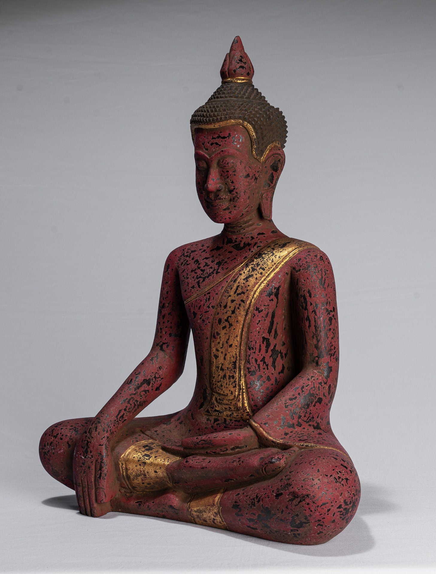 Statue di Buddha - Antique Khmer Style SE Asia Seduto l'Illuminismo in legno Statua Buddha - 52 cm/21 "