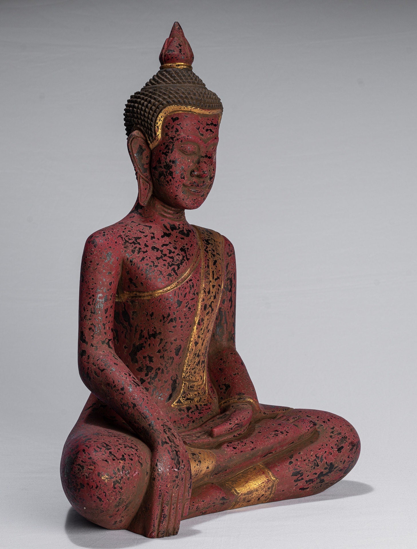Statue di Buddha - Antique Khmer Style SE Asia Seduto l'Illuminismo in legno Statua Buddha - 52 cm/21 "