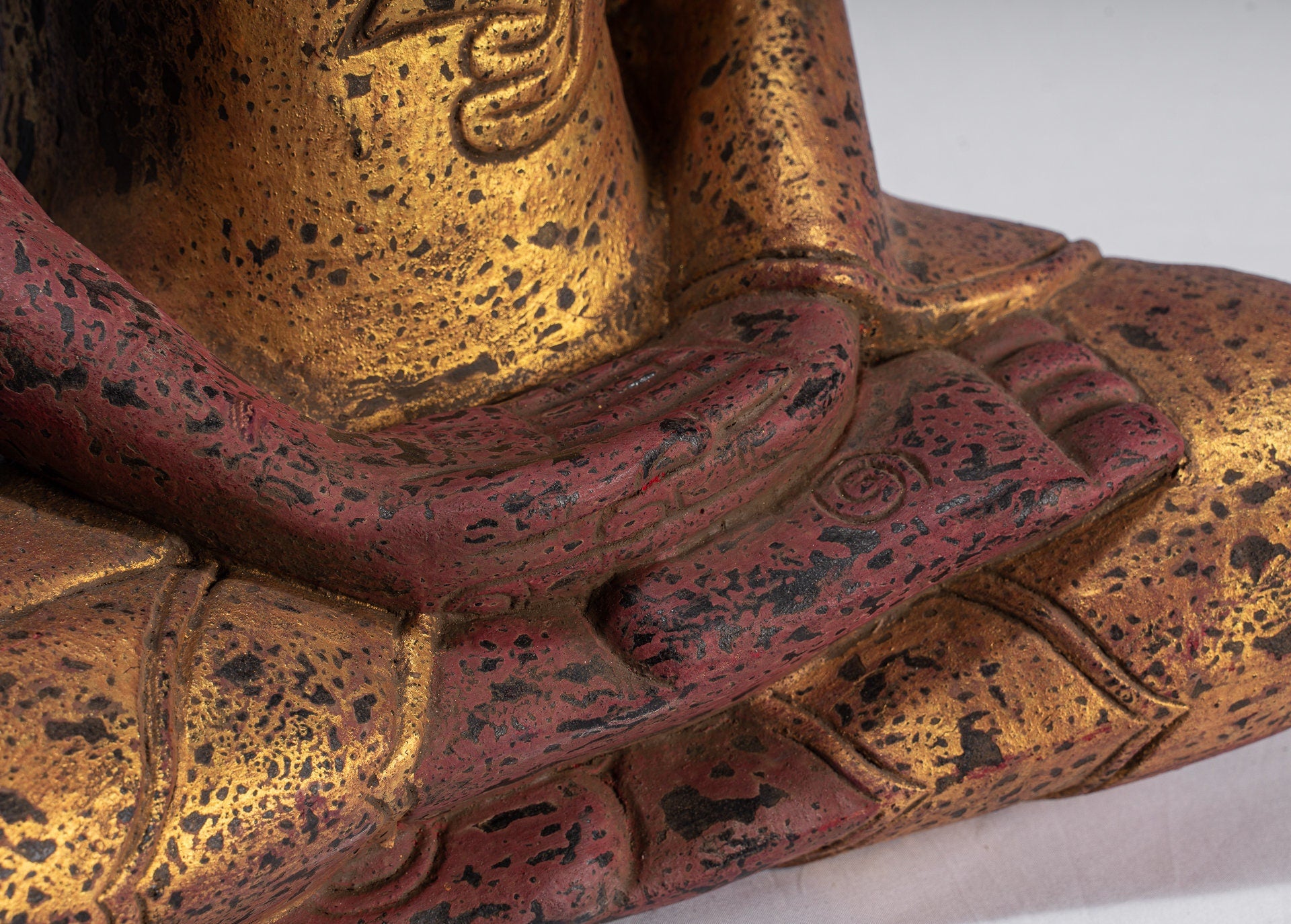 Antique Khmer in stile Khmer Legno Buddha Statue Dhyana Meditation Mudra - 49 cm/20 "