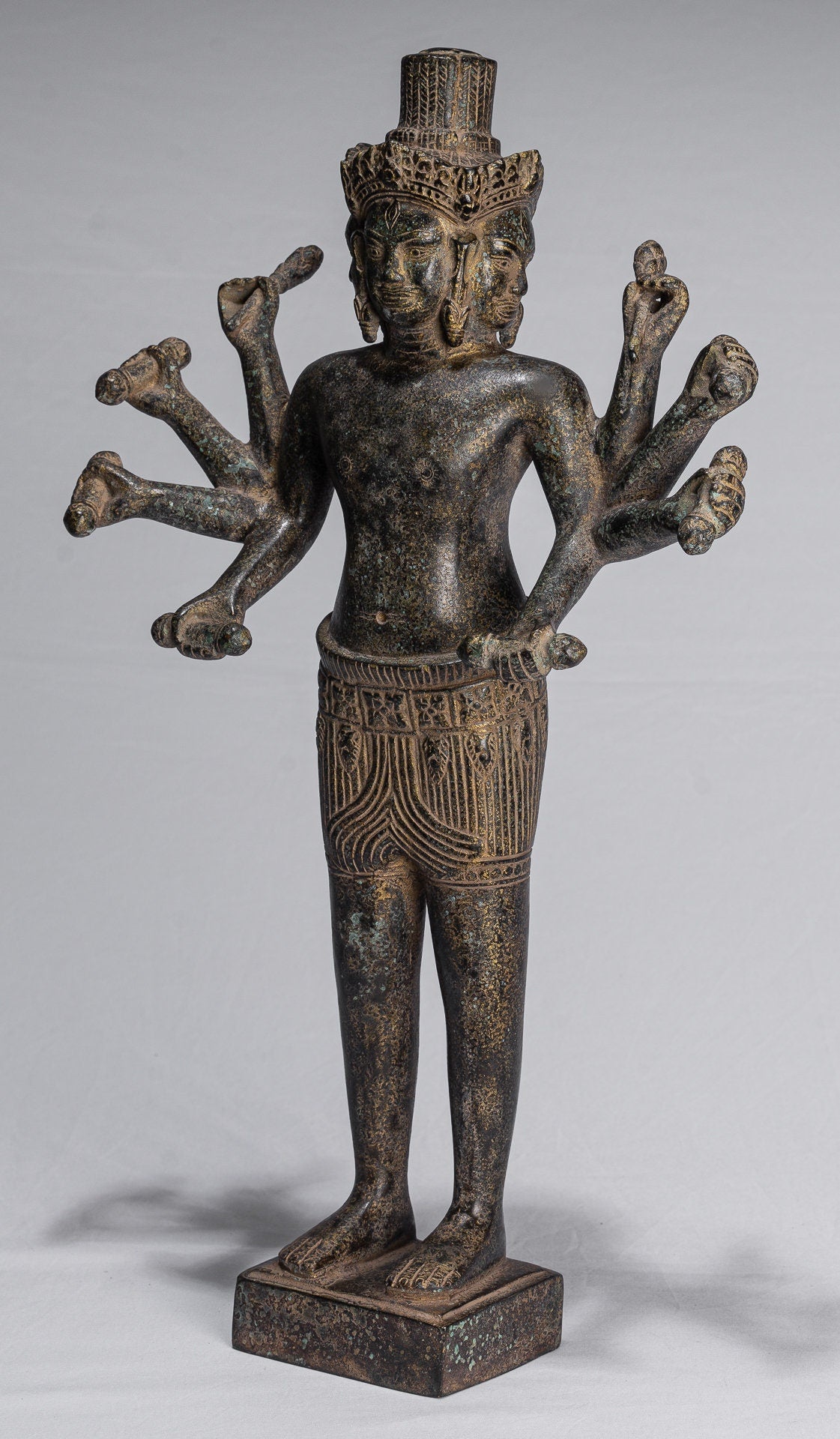 Statua Brahma - Antique Khmer Style Koh Ker in piedi Bronzo Brahma - Creazione di Dio indù - 49 cm/20 "