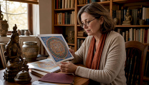 Art historian studying Asian religious art books