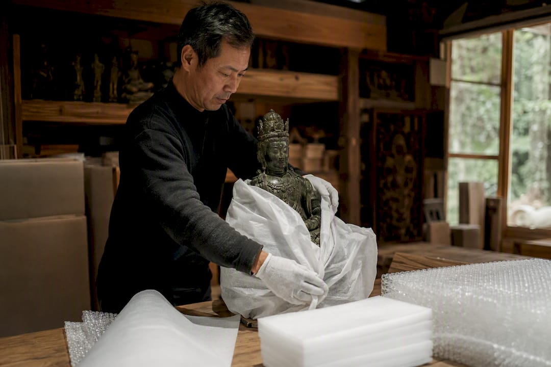 Packing Asian bronze sculpture in custom crate