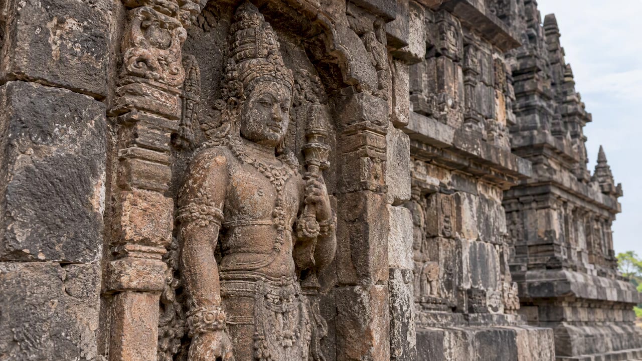 Javanese Hindu deity relief at Prambanan