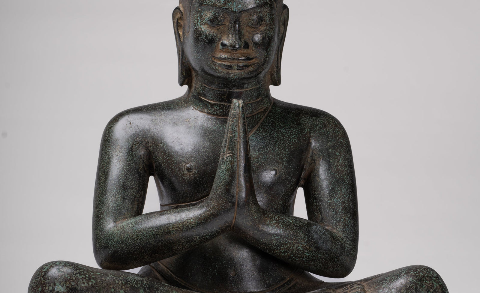 Antique Khmer Style Bronze Meditation Seated Jayavarman VII Statue - 38cm/15"