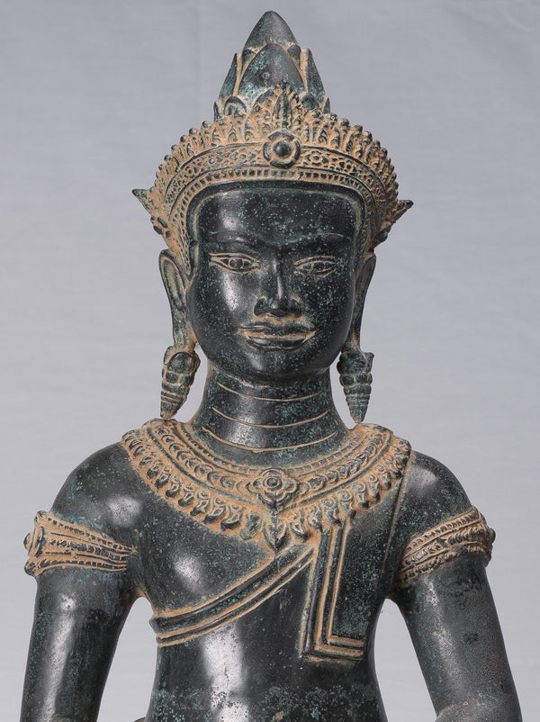 Buddha Statue - Antique Khmer Style Bronze Enlightenment Angkor Wat Buddha Statue - 52cm/21"