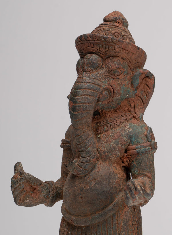Ganesha Statue - Antique Thai Style Bronze Standing Ganesh Statue - 18.5cm/7"