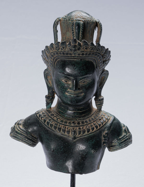 Shiva Statue - Antique Khmer Style Unusual Mounted Bronze Shiva Statue - 32cm/13"